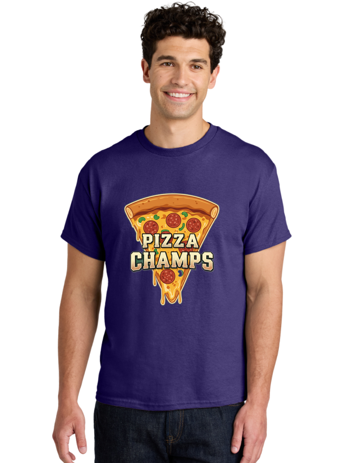 Pizza-Champs Men'S Graphic Tee, 100% Cotton, Comfortable Casual Summer Wear, Machine Washable, Pepperoni Pizza Slice, Cheese Stretch, Pizza Toppings, Italian Food, Pizza Champions, Gaming Logo, Cartoon Style, Appetizing Pizza, Cheesy Pizza, Bac261 27