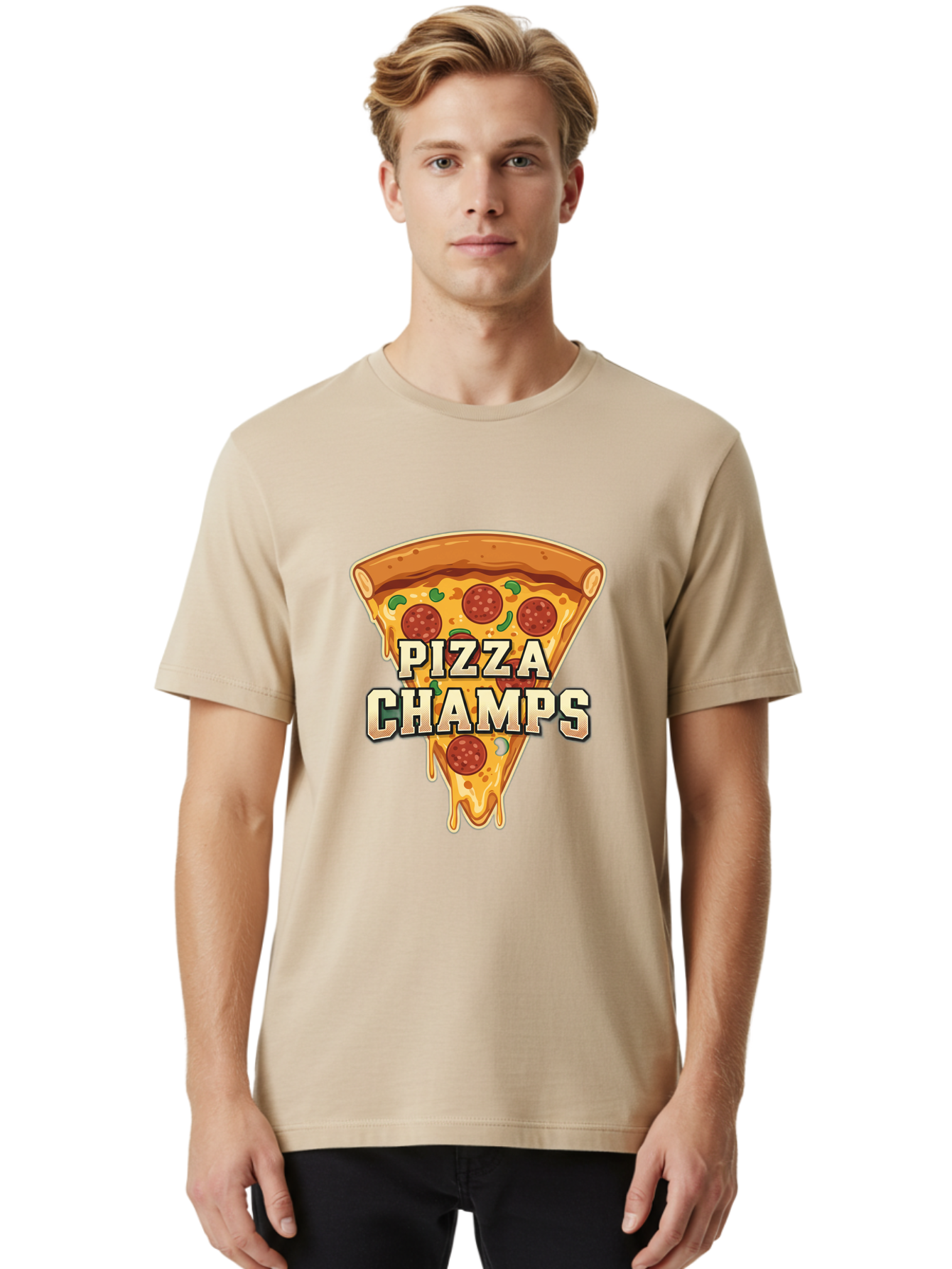 Pizza-Champs Men'S Graphic Tee, 100% Cotton, Comfortable Casual Summer Wear, Machine Washable, Pepperoni Pizza Slice, Cheese Stretch, Pizza Toppings, Italian Food, Pizza Champions, Gaming Logo, Cartoon Style, Appetizing Pizza, Cheesy Pizza, Bac261 16