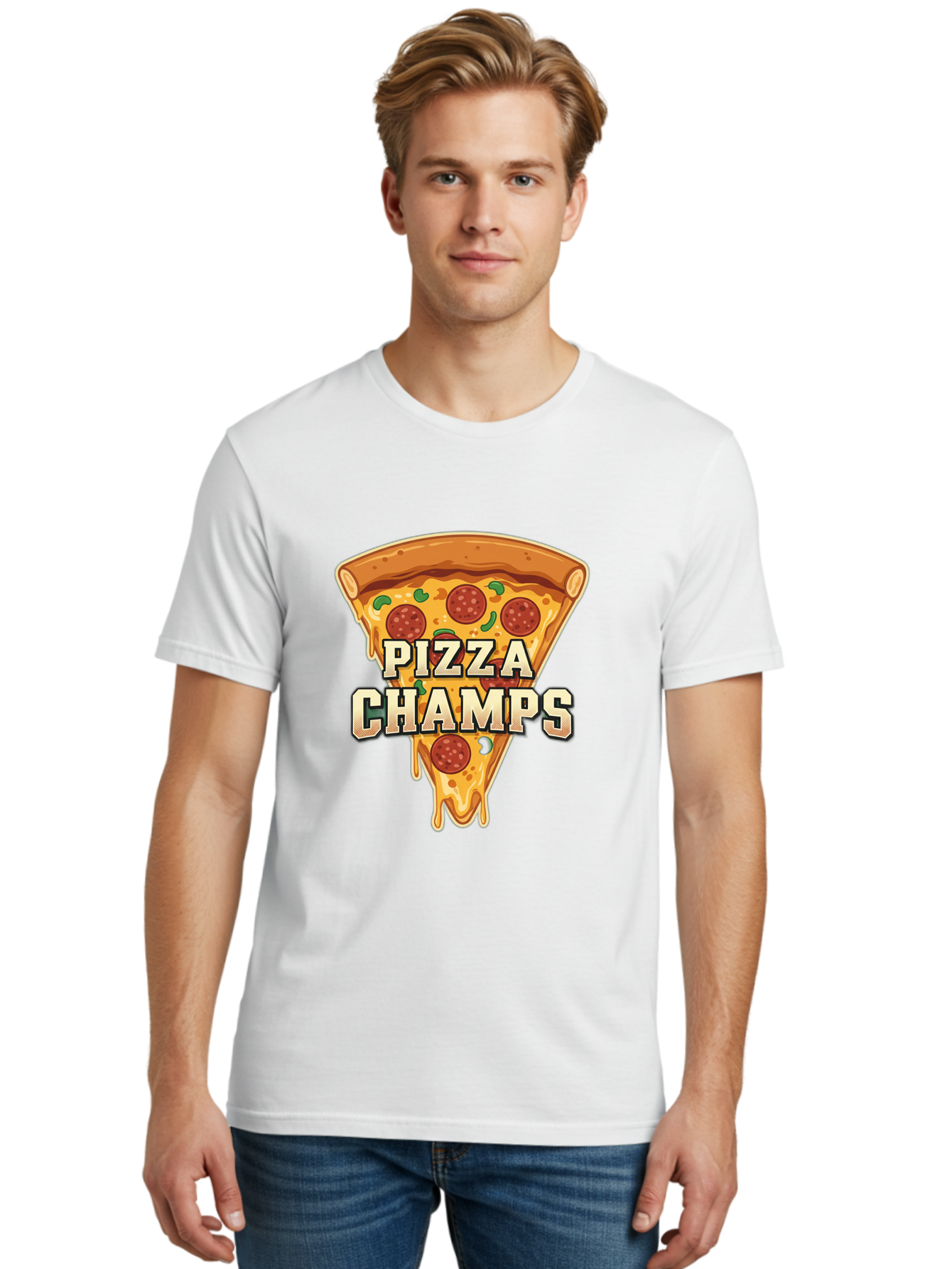 Pizza-Champs Men'S Graphic Tee, 100% Cotton, Comfortable Casual Summer Wear, Machine Washable, Pepperoni Pizza Slice, Cheese Stretch, Pizza Toppings, Italian Food, Pizza Champions, Gaming Logo, Cartoon Style, Appetizing Pizza, Cheesy Pizza, Bac261 28
