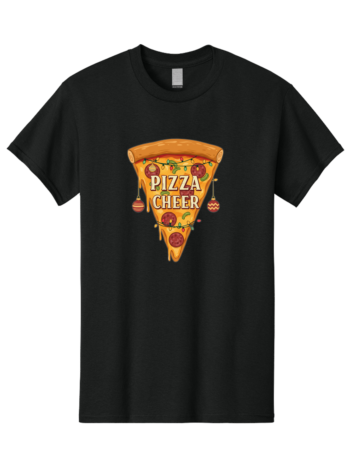 Pizza-Cheer Men'S Graphic Tee, 100% Cotton, Comfortable Casual Summer Wear, Machine Washable, Pizza Slice, Pepperoni Pizza, Christmas Decorations, Holiday Cheer, Festive Food, Delicious Pizza, Christmas Ornaments, Pizza Party, Merry Christmas Bac262 5