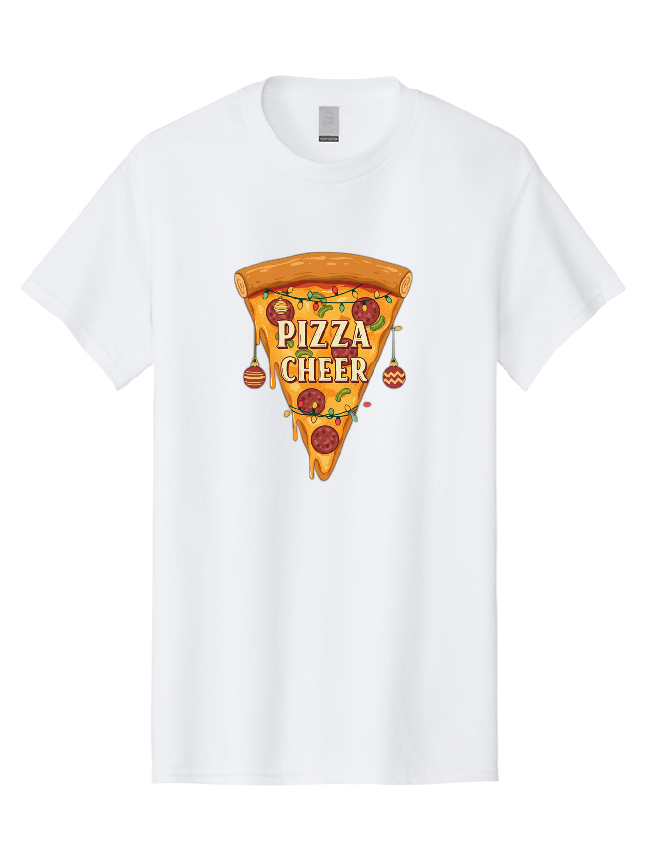Pizza-Cheer Men'S Graphic Tee, 100% Cotton, Comfortable Casual Summer Wear, Machine Washable, Pizza Slice, Pepperoni Pizza, Christmas Decorations, Holiday Cheer, Festive Food, Delicious Pizza, Christmas Ornaments, Pizza Party, Merry Christmas Bac262 11