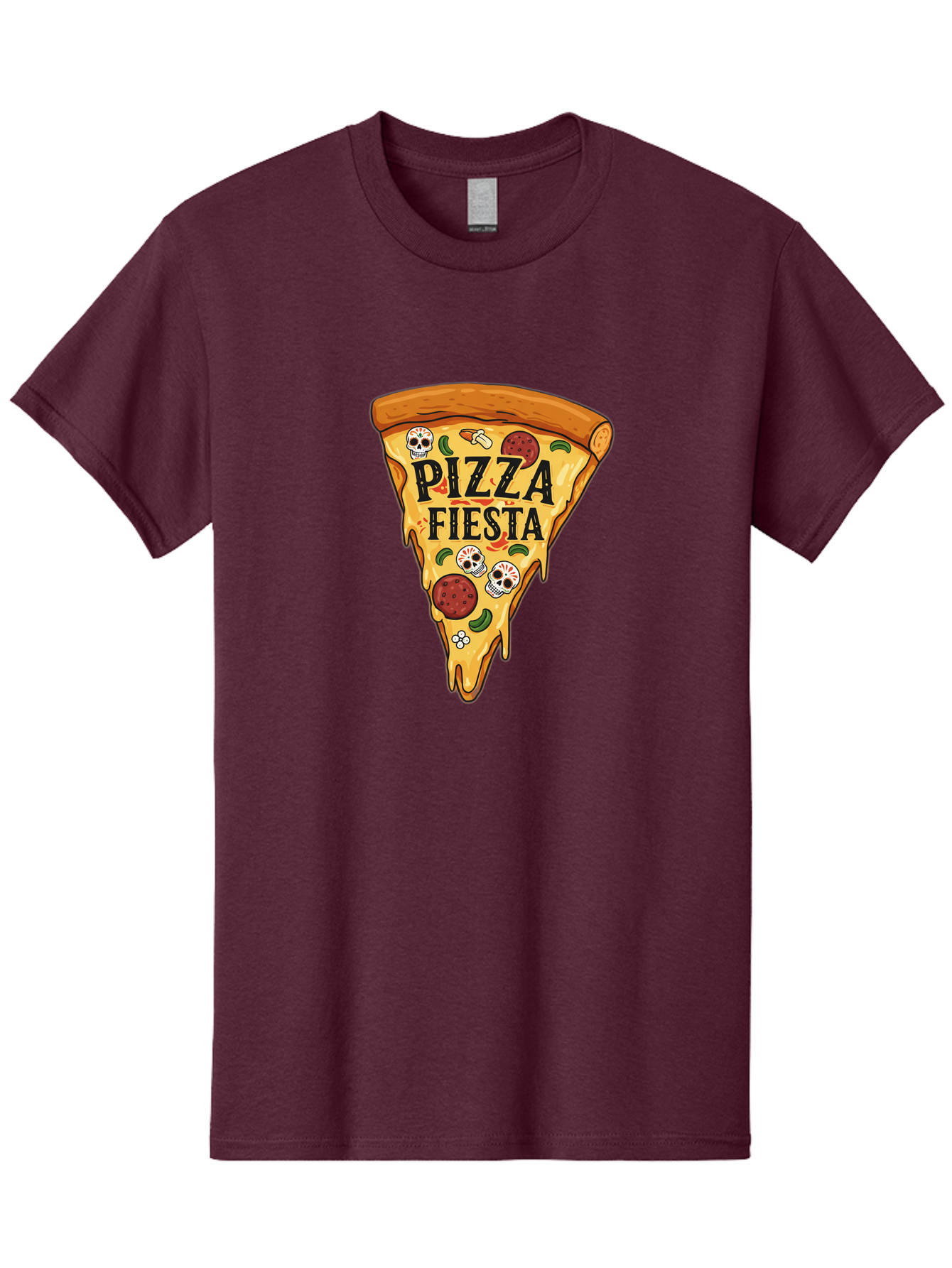 Pizza-Fiesta Men'S Graphic Tee, 100% Cotton, Comfortable Casual Summer Wear, Machine Washable, Pizza Slice, Melted Cheese, Pepperoni Topping, Jalapeno Peppers, Skull Decoration, Fiesta Theme, Cartoon Style, Savory Food, Spicy Pizza, Bac264 15