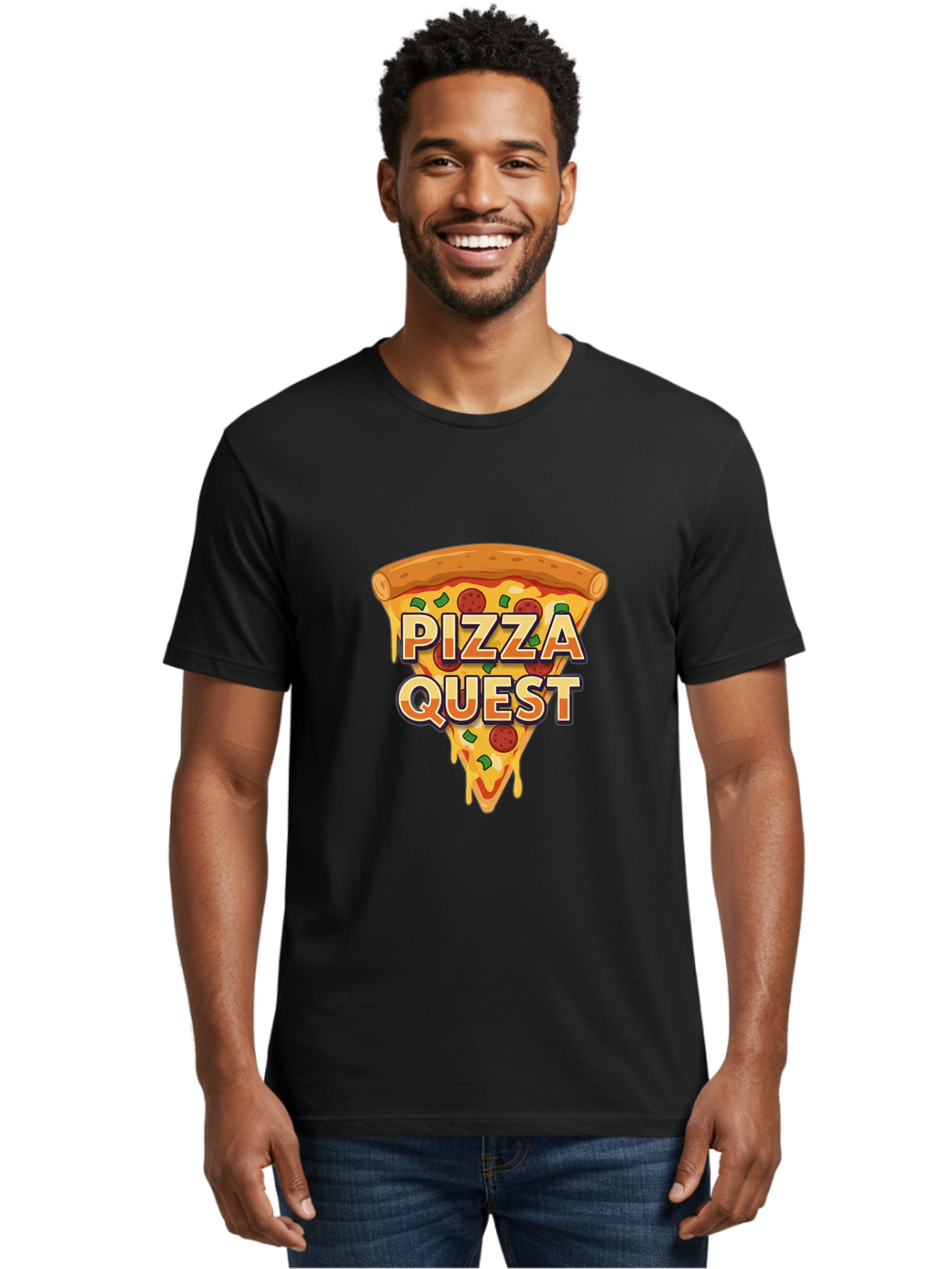 Pizza-Quest Men'S Graphic Tee, 100% Cotton, Comfortable Casual Summer Wear, Machine Washable, Pizza Slice, Melted Cheese, Pepperoni Pizza, Green Peppers, Cartoon Pizza, Food Illustration, Cheesy Goodness, Pizza Lovers, Gaming Logo Bac268 17