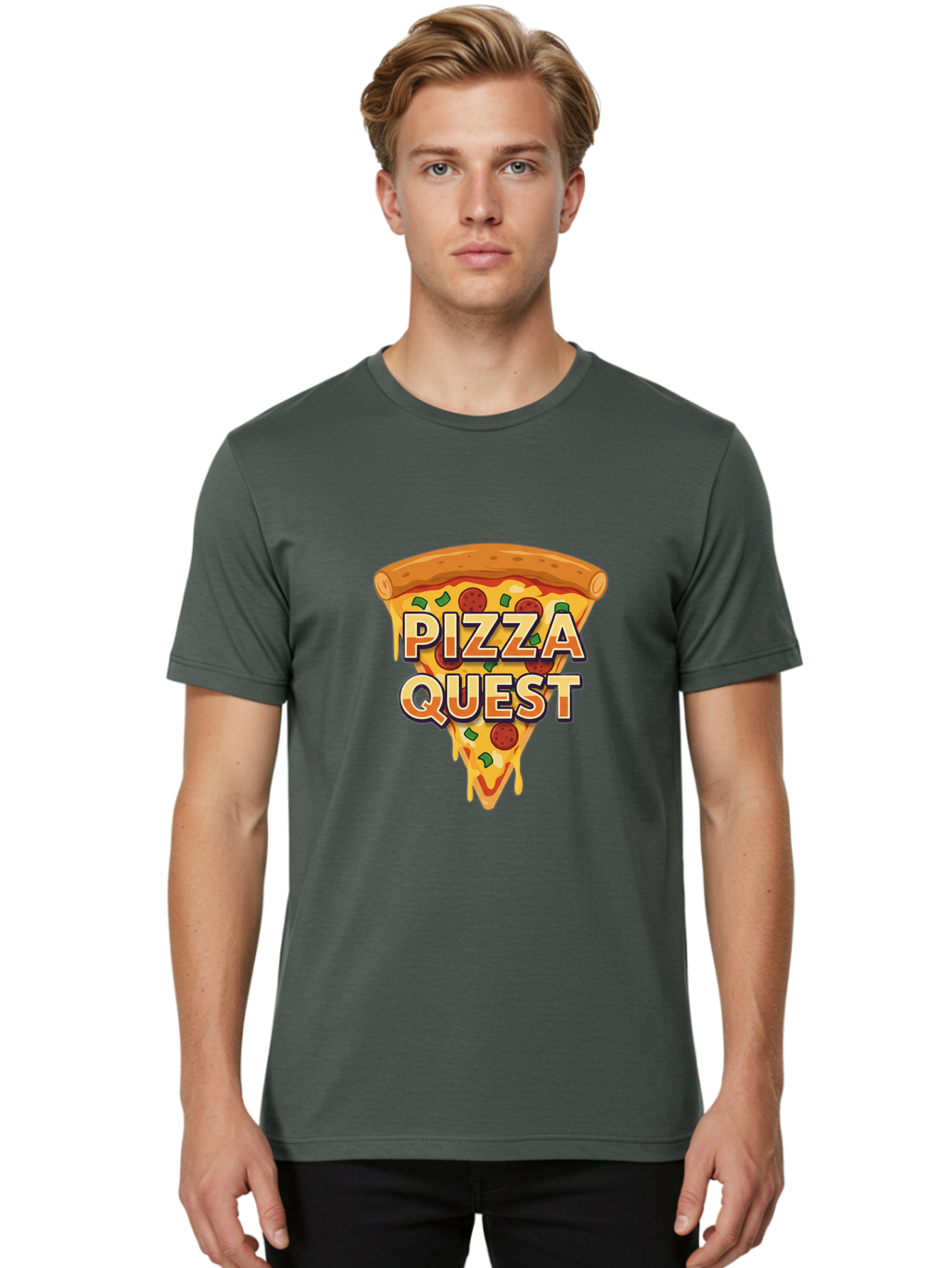 Pizza-Quest Men'S Graphic Tee, 100% Cotton, Comfortable Casual Summer Wear, Machine Washable, Pizza Slice, Melted Cheese, Pepperoni Pizza, Green Peppers, Cartoon Pizza, Food Illustration, Cheesy Goodness, Pizza Lovers, Gaming Logo Bac268 24