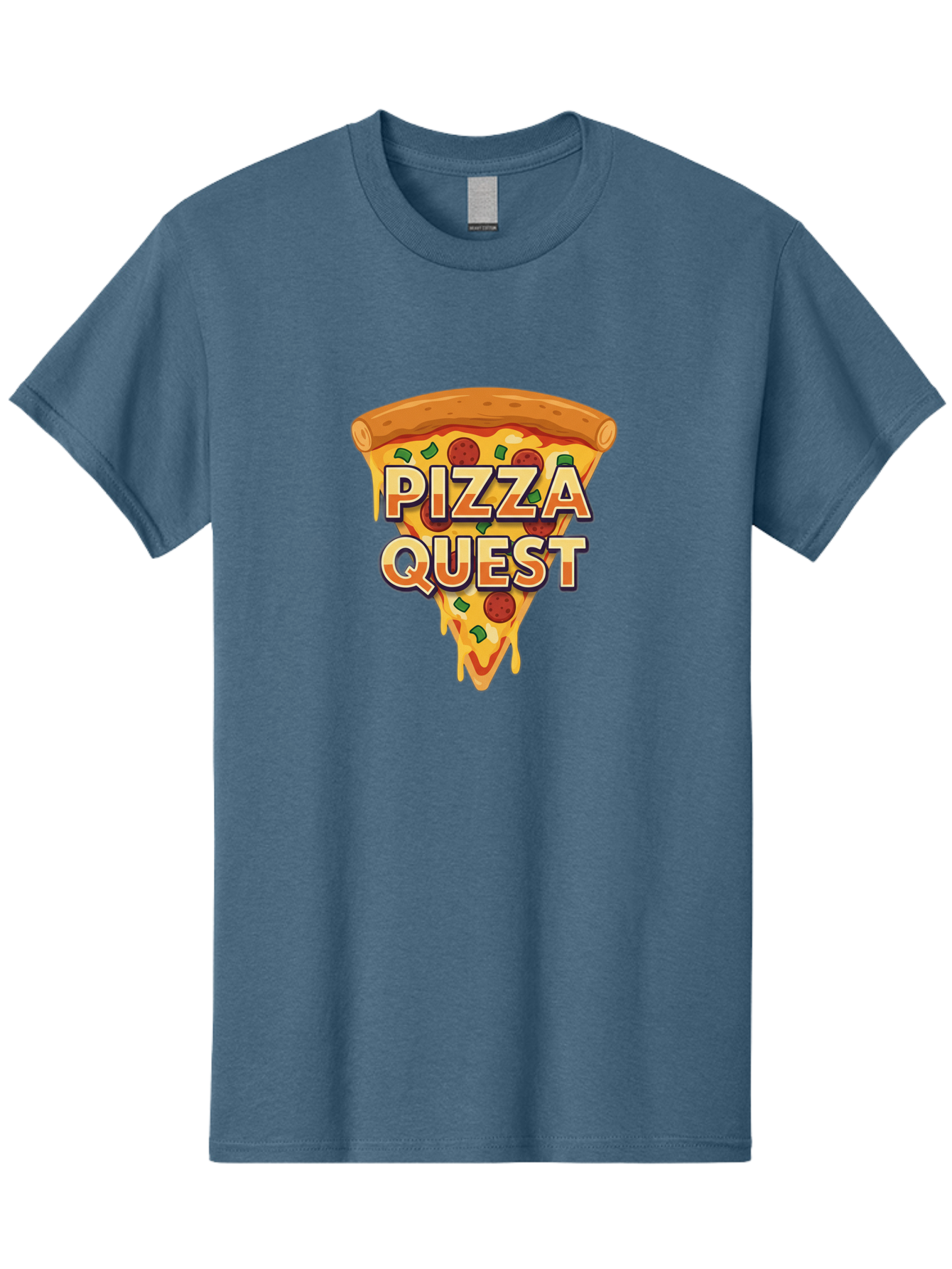 Pizza-Quest Men'S Graphic Tee, 100% Cotton, Comfortable Casual Summer Wear, Machine Washable, Pizza Slice, Melted Cheese, Pepperoni Pizza, Green Peppers, Cartoon Pizza, Food Illustration, Cheesy Goodness, Pizza Lovers, Gaming Logo Bac268 8