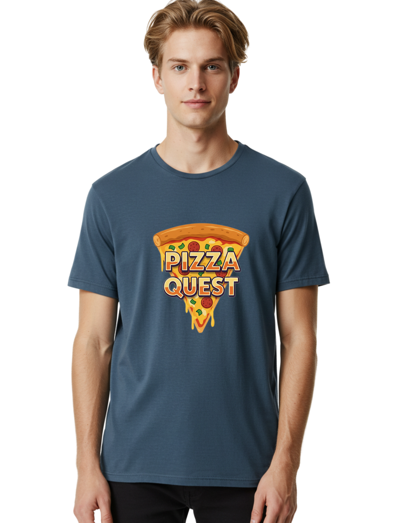 Pizza-Quest Men'S Graphic Tee, 100% Cotton, Comfortable Casual Summer Wear, Machine Washable, Pizza Slice, Melted Cheese, Pepperoni Pizza, Green Peppers, Cartoon Pizza, Food Illustration, Cheesy Goodness, Pizza Lovers, Gaming Logo Bac268 23