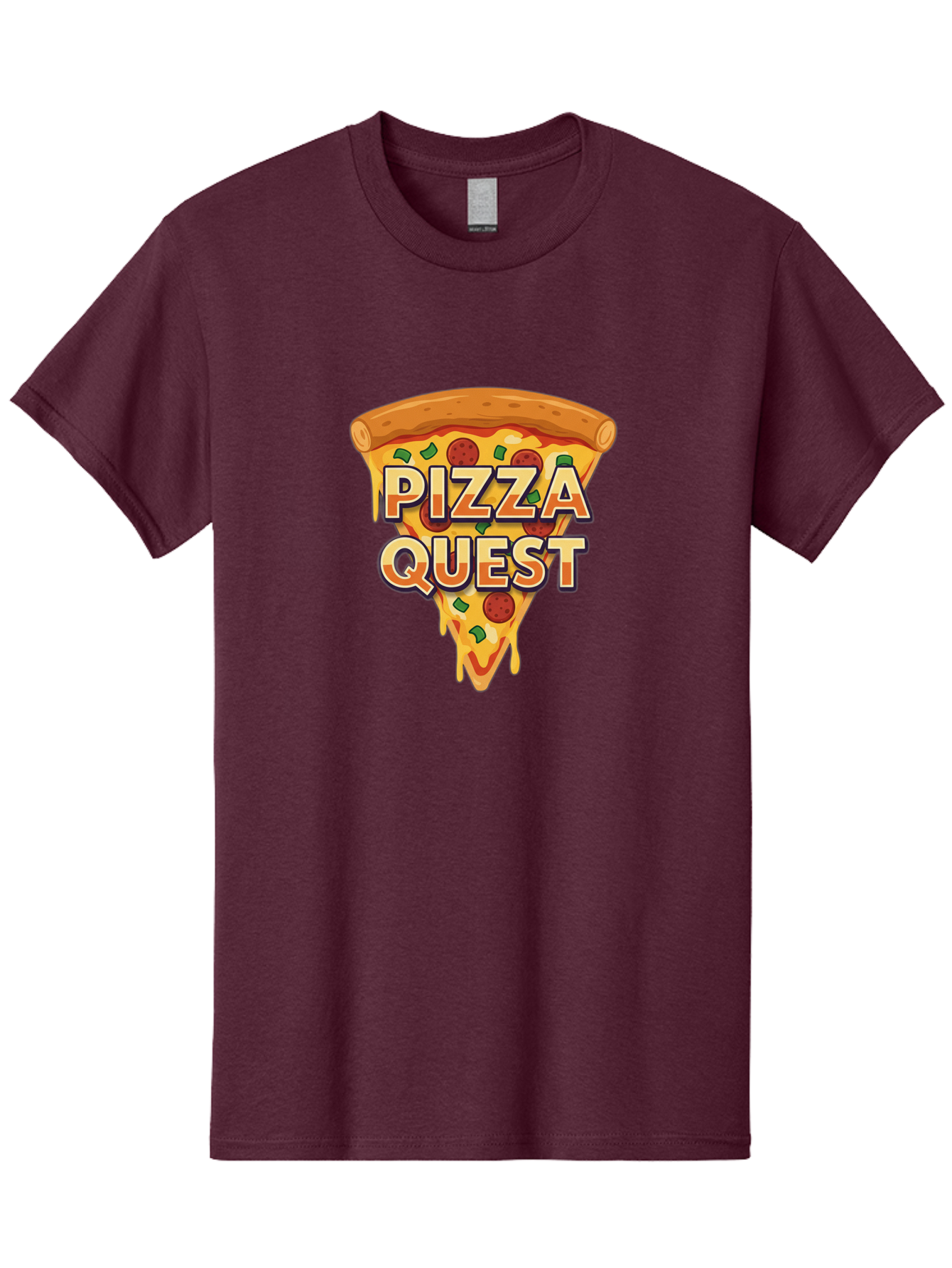 Pizza-Quest Men'S Graphic Tee, 100% Cotton, Comfortable Casual Summer Wear, Machine Washable, Pizza Slice, Melted Cheese, Pepperoni Pizza, Green Peppers, Cartoon Pizza, Food Illustration, Cheesy Goodness, Pizza Lovers, Gaming Logo Bac268 1