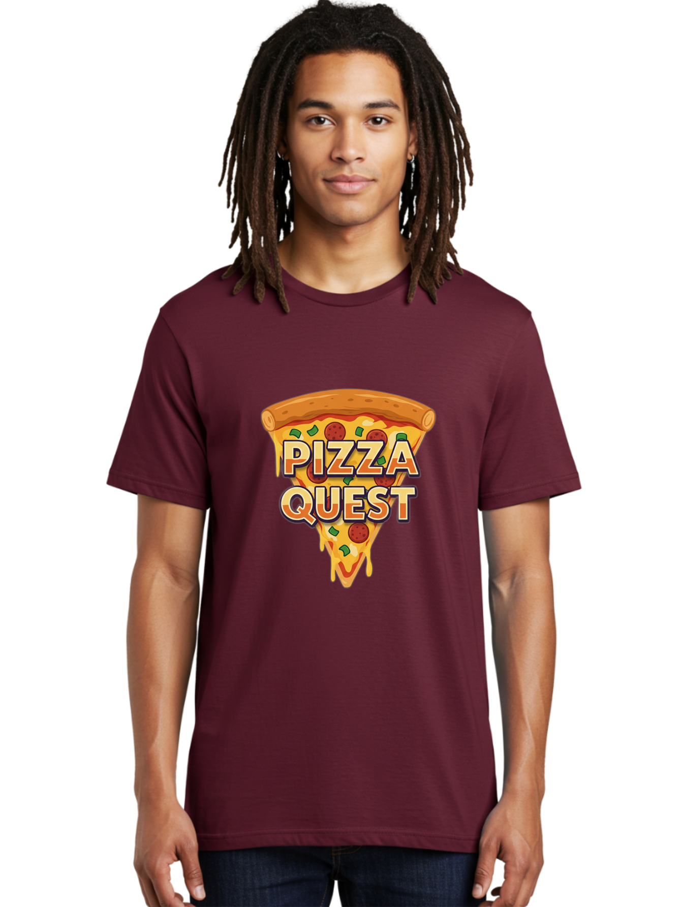 Pizza-Quest Men'S Graphic Tee, 100% Cotton, Comfortable Casual Summer Wear, Machine Washable, Pizza Slice, Melted Cheese, Pepperoni Pizza, Green Peppers, Cartoon Pizza, Food Illustration, Cheesy Goodness, Pizza Lovers, Gaming Logo Bac268 16