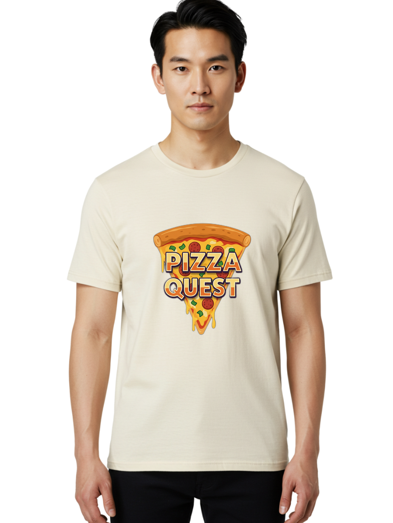 Pizza-Quest Men'S Graphic Tee, 100% Cotton, Comfortable Casual Summer Wear, Machine Washable, Pizza Slice, Melted Cheese, Pepperoni Pizza, Green Peppers, Cartoon Pizza, Food Illustration, Cheesy Goodness, Pizza Lovers, Gaming Logo Bac268 27