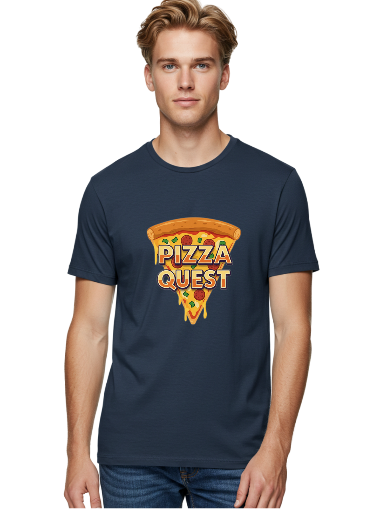 Pizza-Quest Men'S Graphic Tee, 100% Cotton, Comfortable Casual Summer Wear, Machine Washable, Pizza Slice, Melted Cheese, Pepperoni Pizza, Green Peppers, Cartoon Pizza, Food Illustration, Cheesy Goodness, Pizza Lovers, Gaming Logo Bac268 20