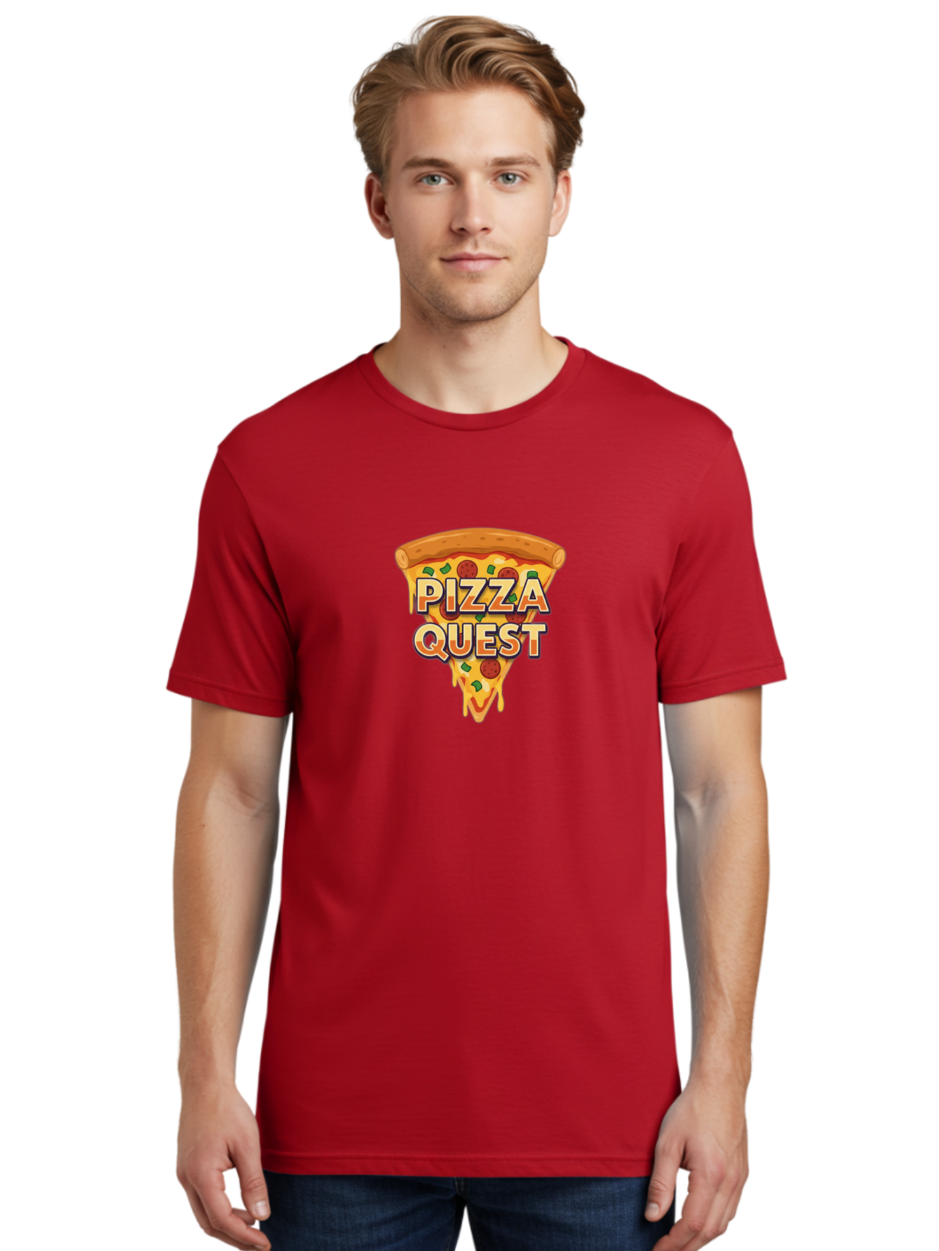 Pizza-Quest Men'S Graphic Tee, 100% Cotton, Comfortable Casual Summer Wear, Machine Washable, Pizza Slice, Melted Cheese, Pepperoni Pizza, Green Peppers, Cartoon Pizza, Food Illustration, Cheesy Goodness, Pizza Lovers, Gaming Logo Bac268 29