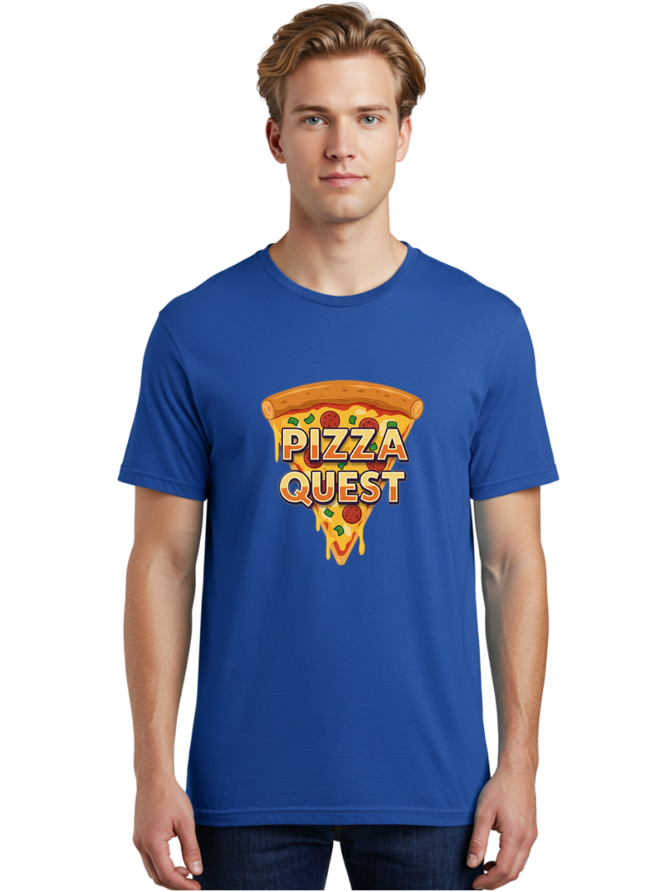 Pizza-Quest Men'S Graphic Tee, 100% Cotton, Comfortable Casual Summer Wear, Machine Washable, Pizza Slice, Melted Cheese, Pepperoni Pizza, Green Peppers, Cartoon Pizza, Food Illustration, Cheesy Goodness, Pizza Lovers, Gaming Logo Bac268 26