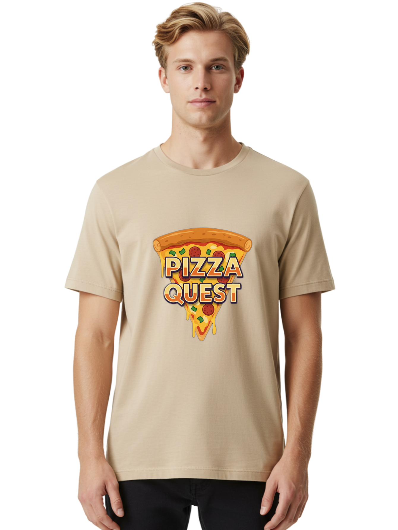 Pizza-Quest Men'S Graphic Tee, 100% Cotton, Comfortable Casual Summer Wear, Machine Washable, Pizza Slice, Melted Cheese, Pepperoni Pizza, Green Peppers, Cartoon Pizza, Food Illustration, Cheesy Goodness, Pizza Lovers, Gaming Logo Bac268 30
