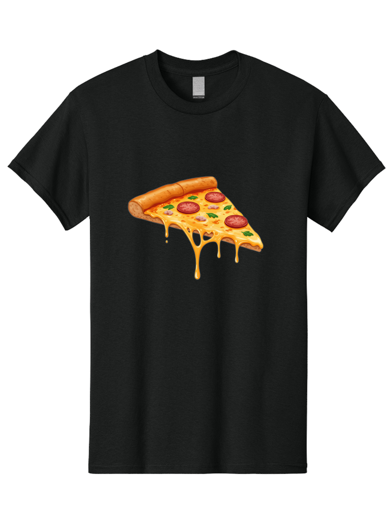 Pizza-Slice-19 Men'S Graphic Tee, 100% Cotton, Comfortable Casual Summer Wear, Machine Washable, Pepperoni Pizza Slice, Melted Cheese, Gooey Cheese, Pepperoni, Basil, Italian Food, Pizza Lover, Cheesy Goodness, Savory Delight, Foodie, Bac279 1