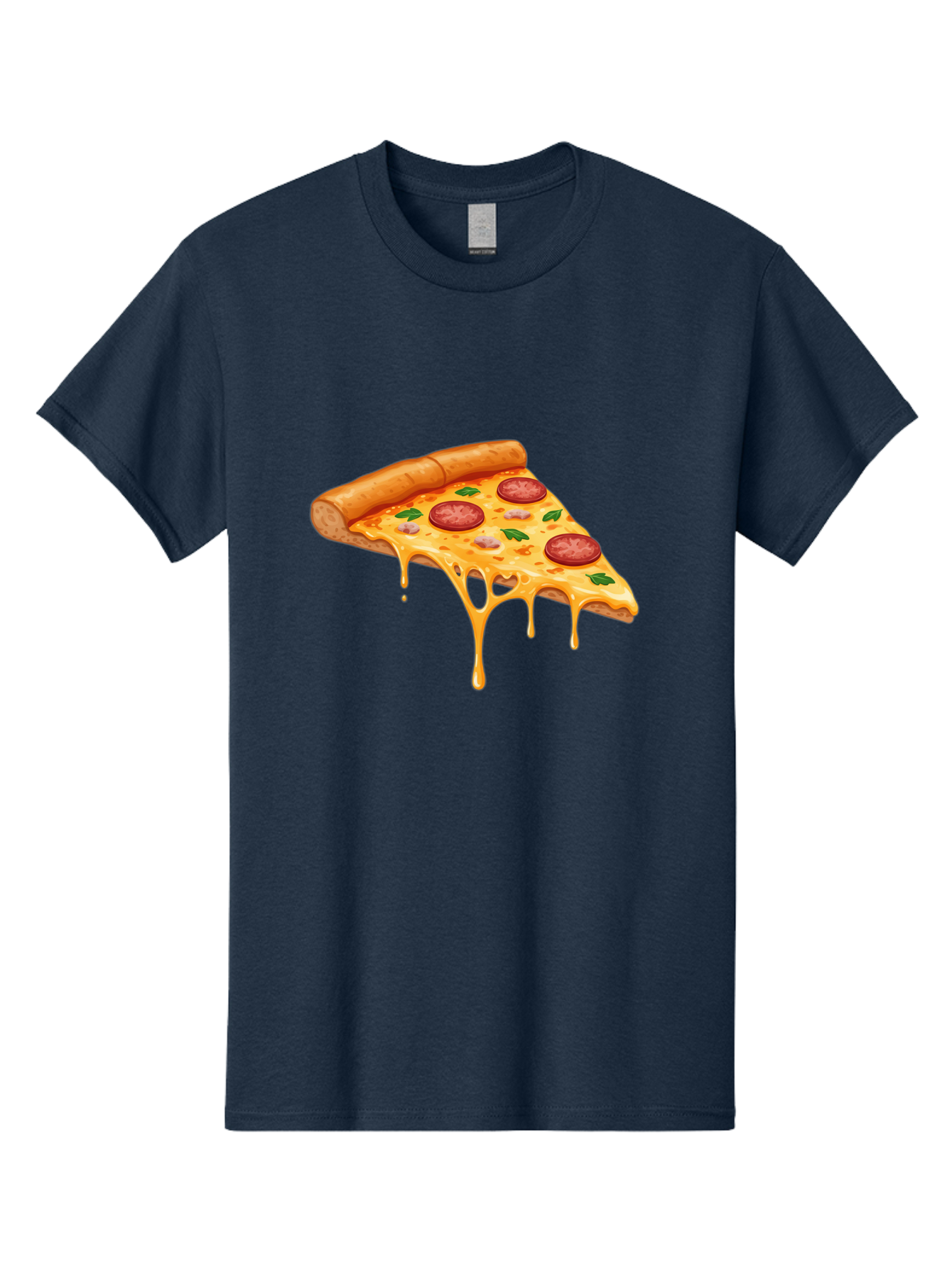 Pizza-Slice-19 Men'S Graphic Tee, 100% Cotton, Comfortable Casual Summer Wear, Machine Washable, Pepperoni Pizza Slice, Melted Cheese, Gooey Cheese, Pepperoni, Basil, Italian Food, Pizza Lover, Cheesy Goodness, Savory Delight, Foodie, Bac279 4
