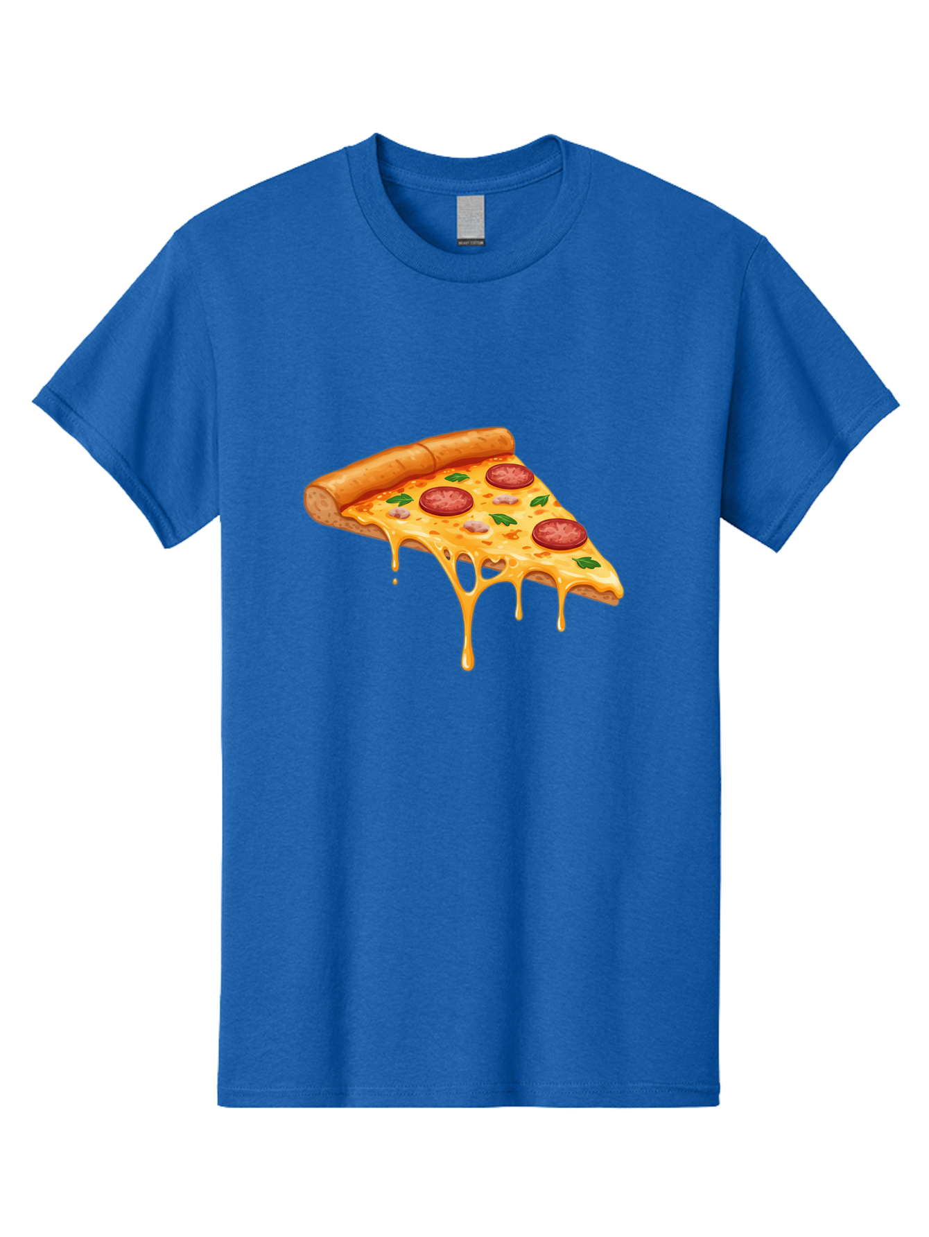 Pizza-Slice-19 Men'S Graphic Tee, 100% Cotton, Comfortable Casual Summer Wear, Machine Washable, Pepperoni Pizza Slice, Melted Cheese, Gooey Cheese, Pepperoni, Basil, Italian Food, Pizza Lover, Cheesy Goodness, Savory Delight, Foodie, Bac279 2