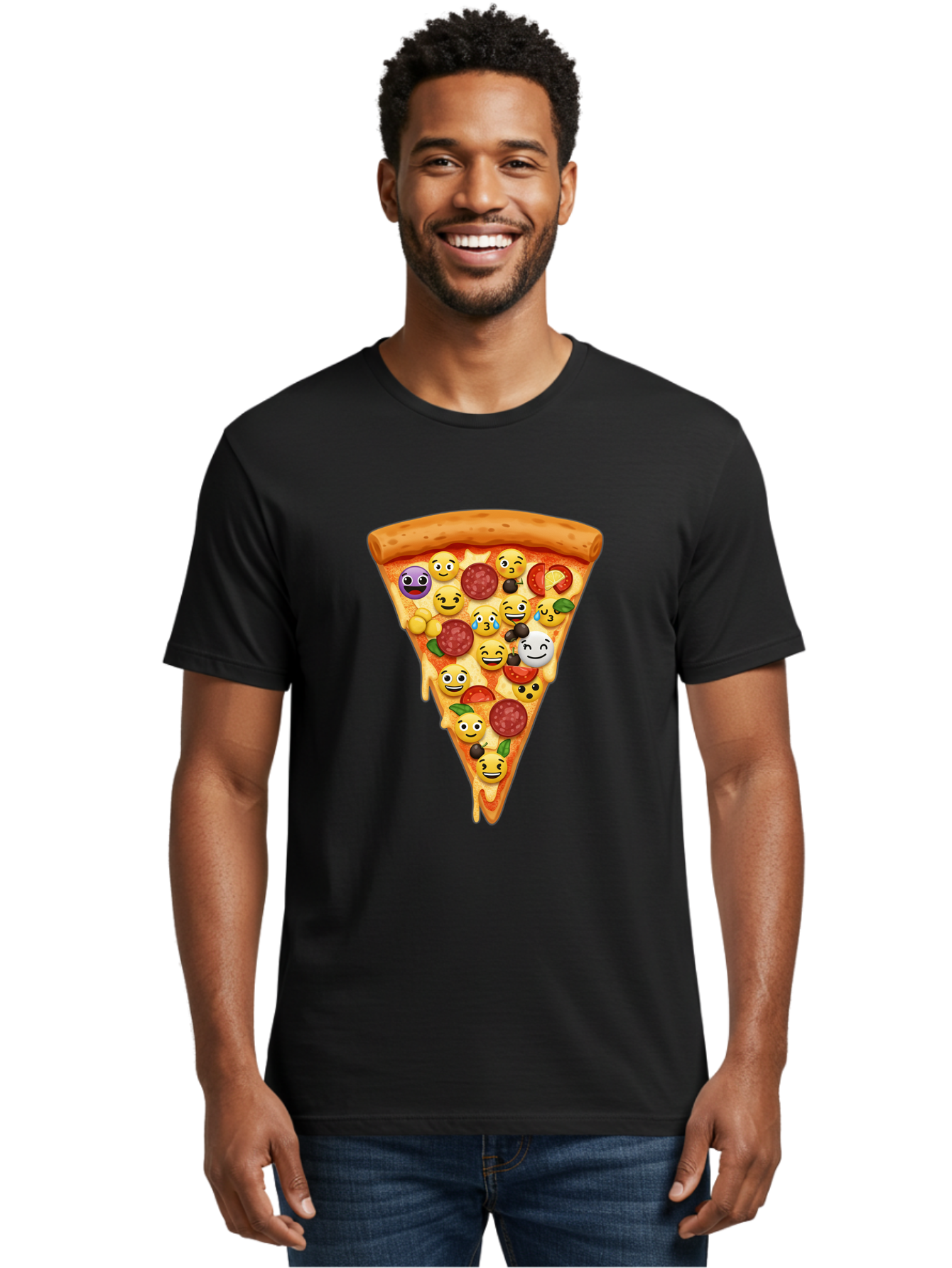 Pizza-Slice-35 Men'S Graphic Tee, 100% Cotton, Comfortable Casual Summer Wear, Machine Washable, Pizza Slice, Emoji Toppings, Pepperoni, Black Olives, Melted Cheese, Funny Emojis, Cartoon Pizza, Tasty Pizza, Foodie Fun, Pizza Love, Bac297 23