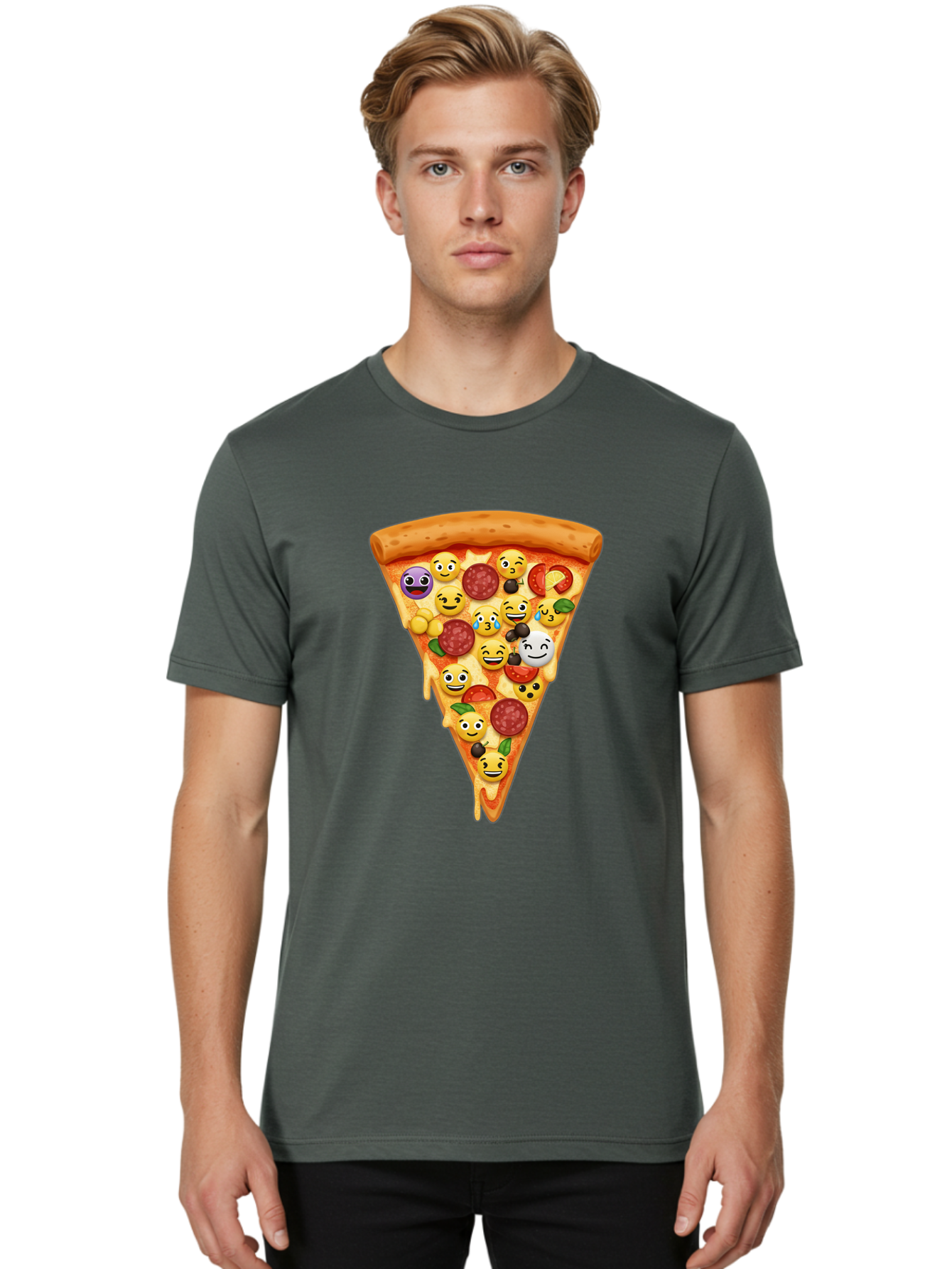 Pizza-Slice-35 Men'S Graphic Tee, 100% Cotton, Comfortable Casual Summer Wear, Machine Washable, Pizza Slice, Emoji Toppings, Pepperoni, Black Olives, Melted Cheese, Funny Emojis, Cartoon Pizza, Tasty Pizza, Foodie Fun, Pizza Love, Bac297 29
