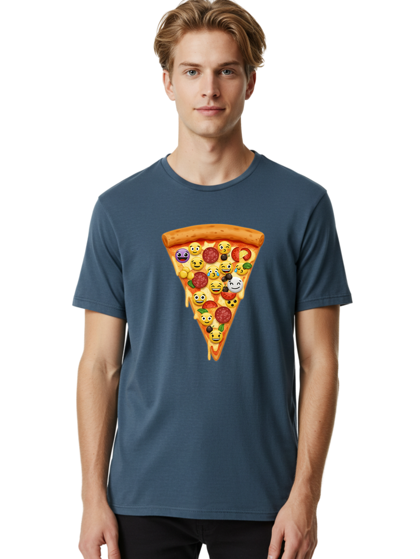 Pizza-Slice-35 Men'S Graphic Tee, 100% Cotton, Comfortable Casual Summer Wear, Machine Washable, Pizza Slice, Emoji Toppings, Pepperoni, Black Olives, Melted Cheese, Funny Emojis, Cartoon Pizza, Tasty Pizza, Foodie Fun, Pizza Love, Bac297 30