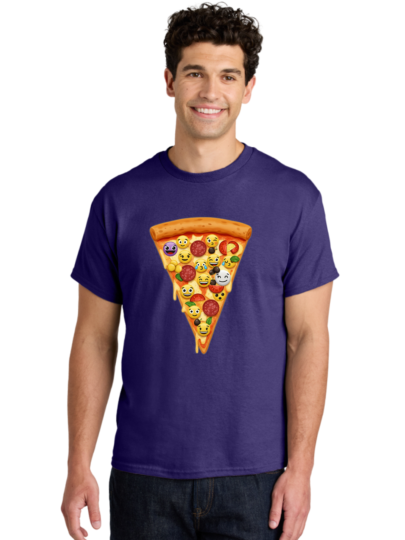 Pizza-Slice-35 Men'S Graphic Tee, 100% Cotton, Comfortable Casual Summer Wear, Machine Washable, Pizza Slice, Emoji Toppings, Pepperoni, Black Olives, Melted Cheese, Funny Emojis, Cartoon Pizza, Tasty Pizza, Foodie Fun, Pizza Love, Bac297 26