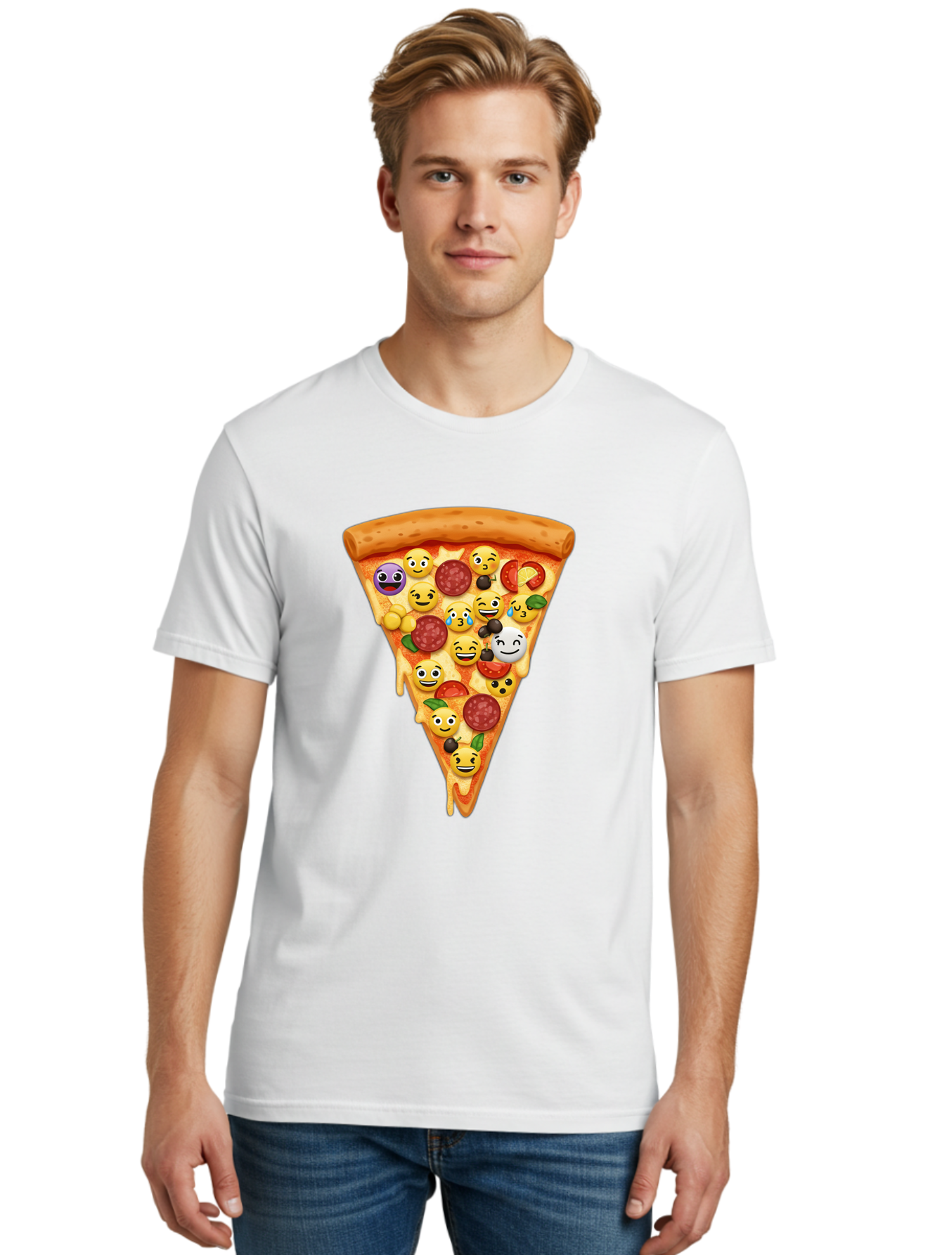 Pizza-Slice-35 Men'S Graphic Tee, 100% Cotton, Comfortable Casual Summer Wear, Machine Washable, Pizza Slice, Emoji Toppings, Pepperoni, Black Olives, Melted Cheese, Funny Emojis, Cartoon Pizza, Tasty Pizza, Foodie Fun, Pizza Love, Bac297 22