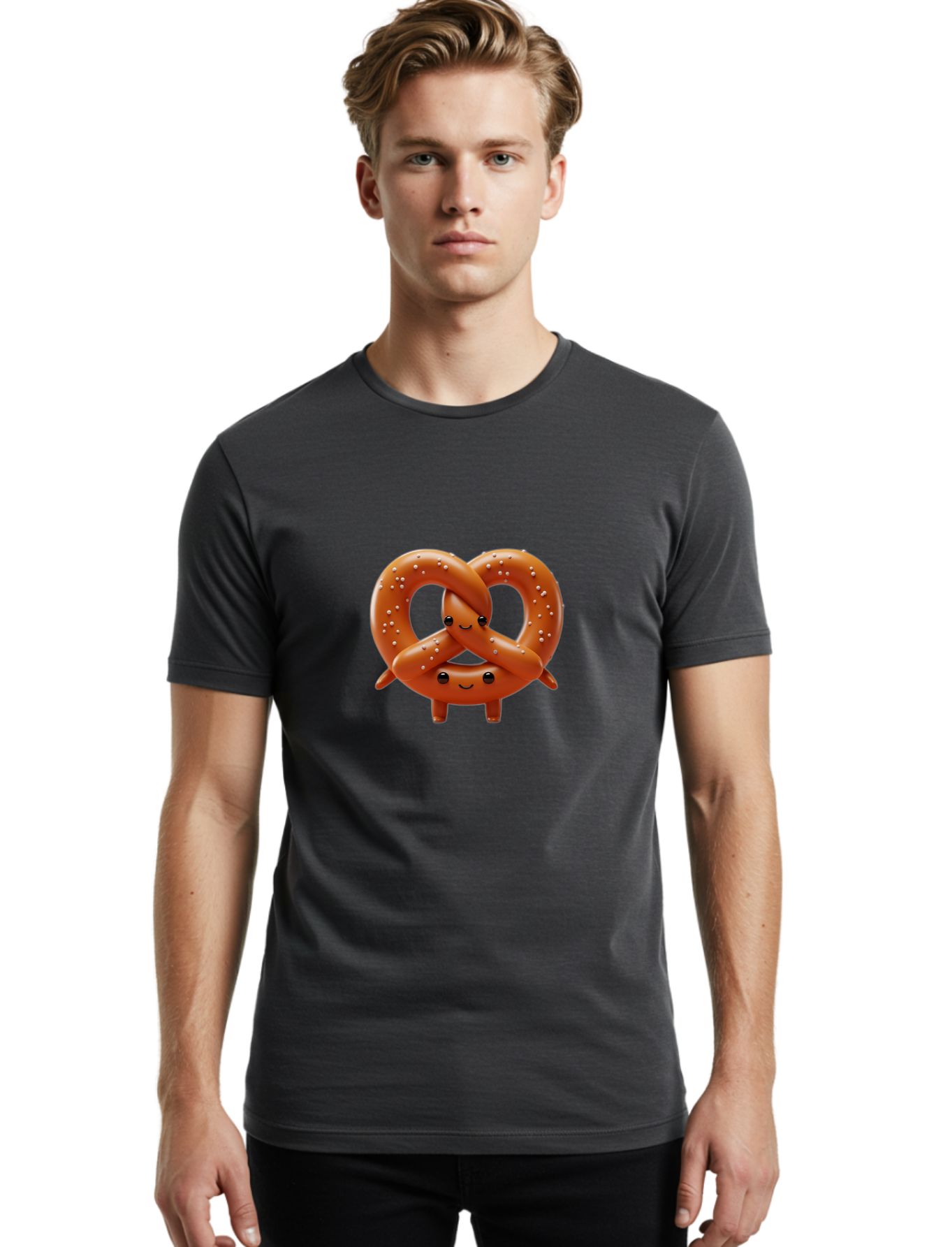 Pretzel-Friends Men'S Graphic Tee, 100% Cotton, Comfortable Casual Summer Wear, Machine Washable, Cute Cartoon Pretzels, Hugging Pretzel Friends, Salted Pretzels, Smiling Pretzels, Adorable Pretzel Characters, Pretzel Love, Baked Goods, Bac341 27