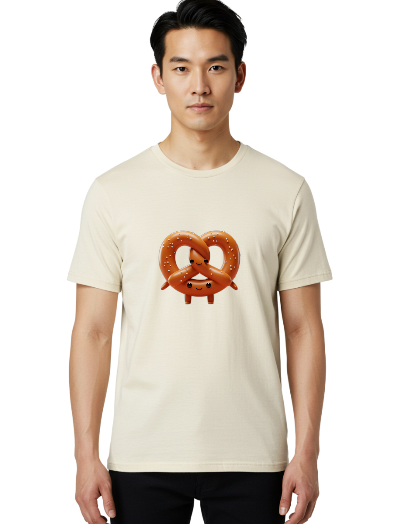 Pretzel-Friends Men'S Graphic Tee, 100% Cotton, Comfortable Casual Summer Wear, Machine Washable, Cute Cartoon Pretzels, Hugging Pretzel Friends, Salted Pretzels, Smiling Pretzels, Adorable Pretzel Characters, Pretzel Love, Baked Goods, Bac341 21