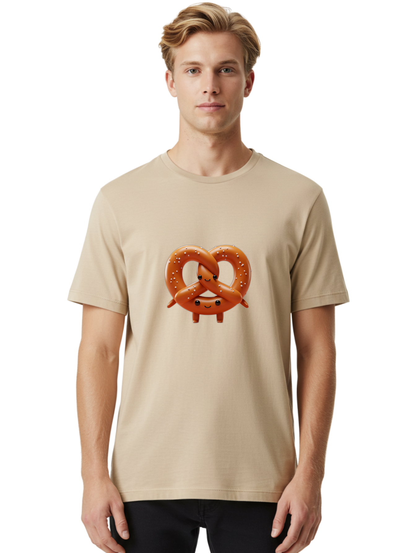 Pretzel-Friends Men'S Graphic Tee, 100% Cotton, Comfortable Casual Summer Wear, Machine Washable, Cute Cartoon Pretzels, Hugging Pretzel Friends, Salted Pretzels, Smiling Pretzels, Adorable Pretzel Characters, Pretzel Love, Baked Goods, Bac341 29