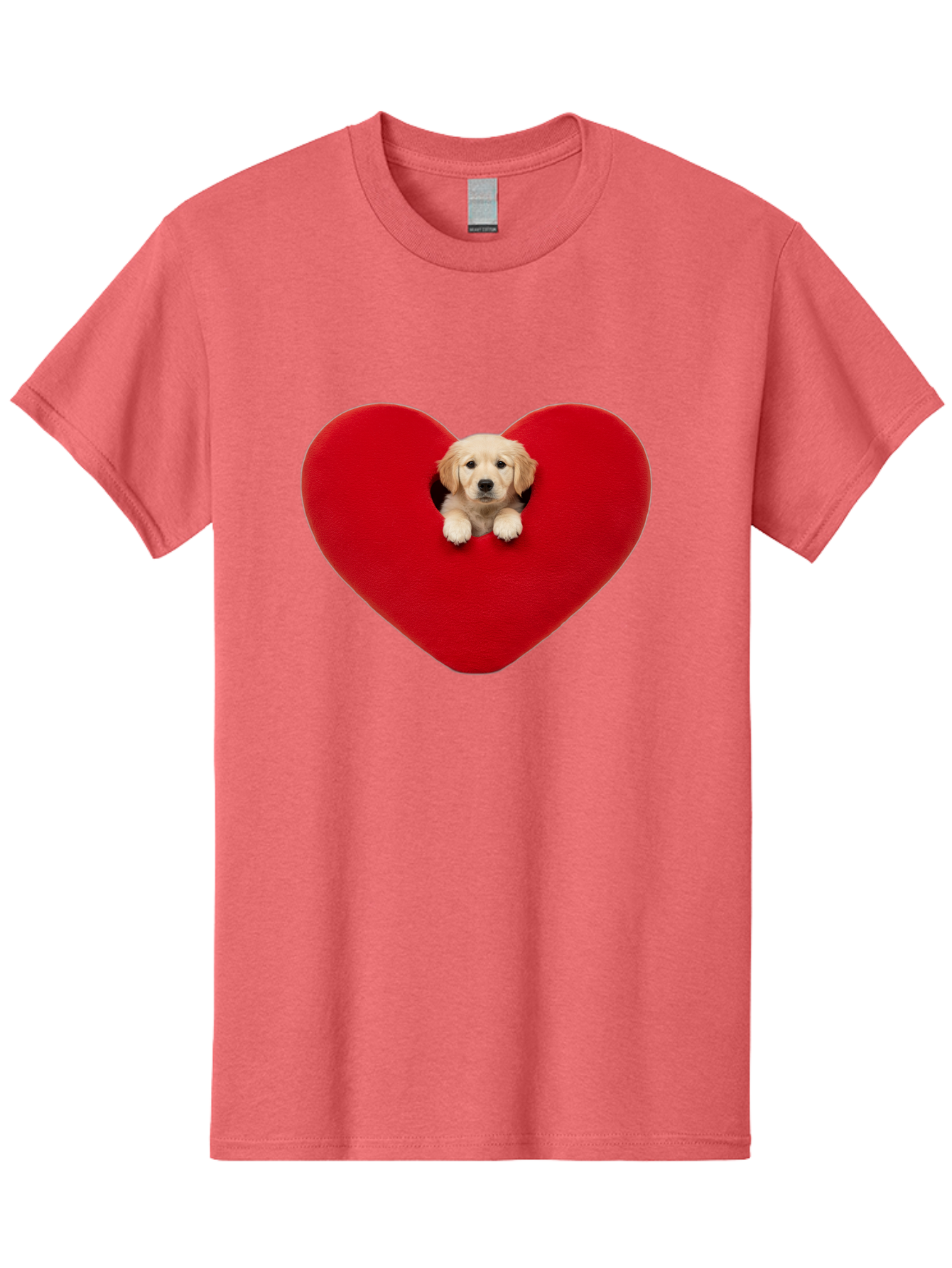 Puppy-In-Heart Men'S Graphic Tee, 100% Cotton, Comfortable Casual Summer Wear, Machine Washable, Adorable Puppy, Golden Retriever, Cute Dog, Heart Shape, Love Symbol, Heartwarming Scene, Playful Pup, Furry Friend, Heart Cutout Bac348 15