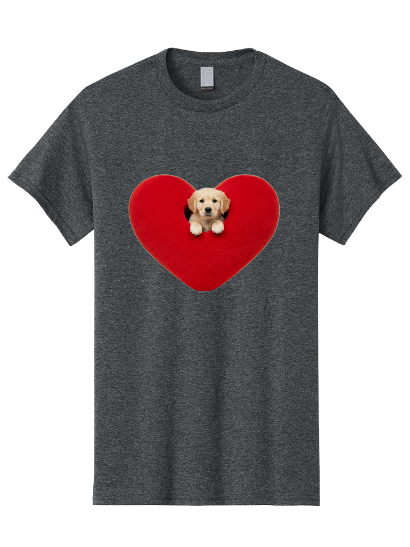 Puppy-In-Heart Men'S Graphic Tee, 100% Cotton, Comfortable Casual Summer Wear, Machine Washable, Adorable Puppy, Golden Retriever, Cute Dog, Heart Shape, Love Symbol, Heartwarming Scene, Playful Pup, Furry Friend, Heart Cutout Bac348 5