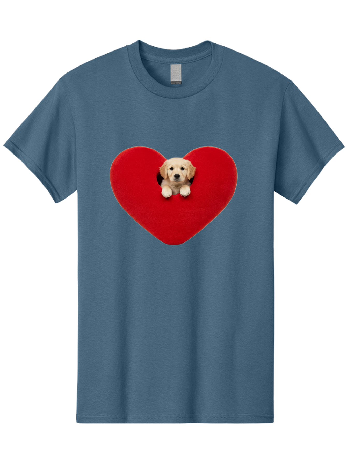 Puppy-In-Heart Men'S Graphic Tee, 100% Cotton, Comfortable Casual Summer Wear, Machine Washable, Adorable Puppy, Golden Retriever, Cute Dog, Heart Shape, Love Symbol, Heartwarming Scene, Playful Pup, Furry Friend, Heart Cutout Bac348 6