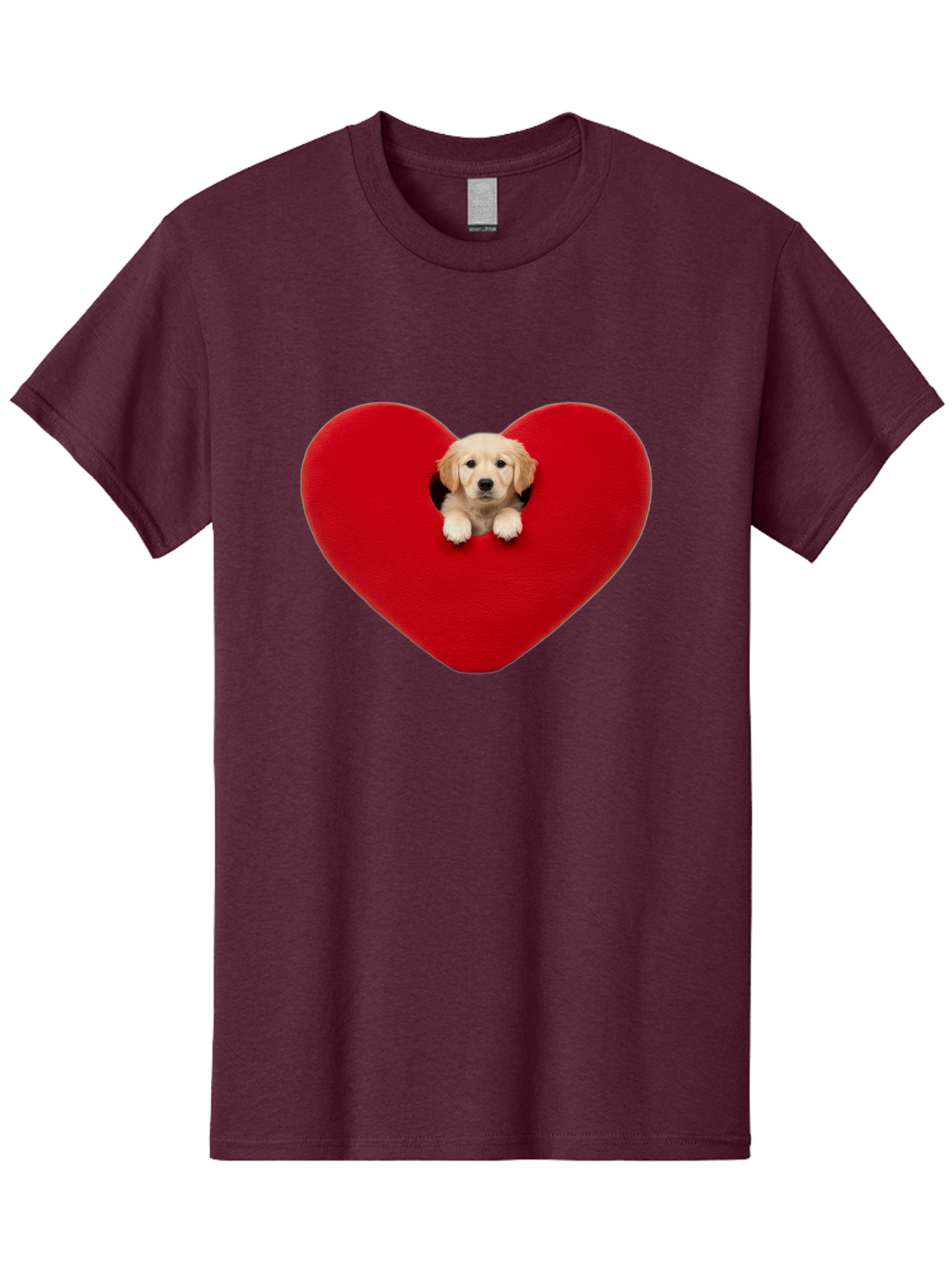 Puppy-In-Heart Men'S Graphic Tee, 100% Cotton, Comfortable Casual Summer Wear, Machine Washable, Adorable Puppy, Golden Retriever, Cute Dog, Heart Shape, Love Symbol, Heartwarming Scene, Playful Pup, Furry Friend, Heart Cutout Bac348 14