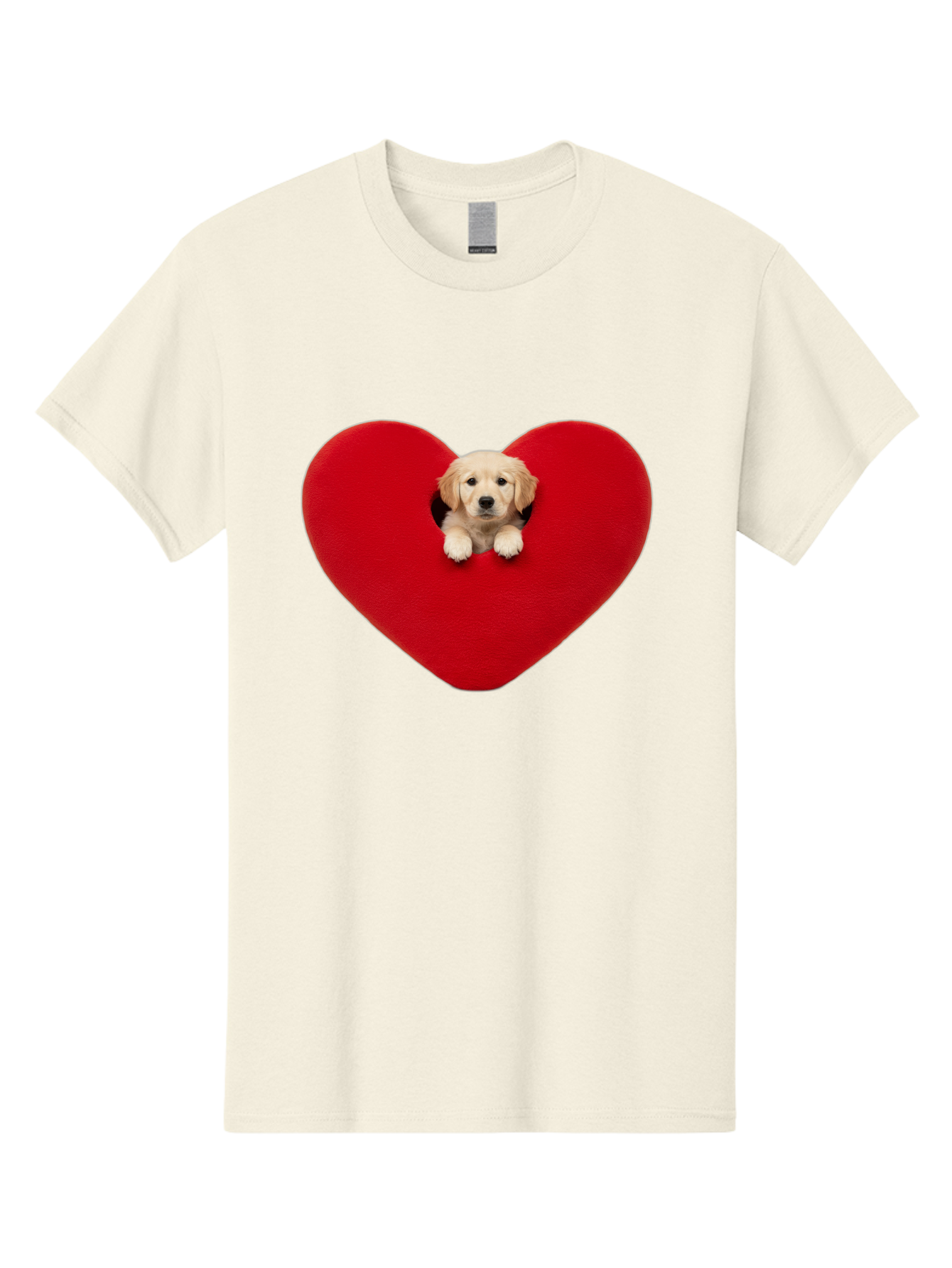 Puppy-In-Heart Men'S Graphic Tee, 100% Cotton, Comfortable Casual Summer Wear, Machine Washable, Adorable Puppy, Golden Retriever, Cute Dog, Heart Shape, Love Symbol, Heartwarming Scene, Playful Pup, Furry Friend, Heart Cutout Bac348 7