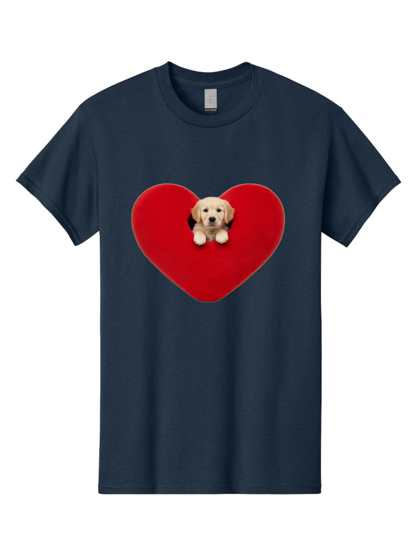 Puppy-In-Heart Men'S Graphic Tee, 100% Cotton, Comfortable Casual Summer Wear, Machine Washable, Adorable Puppy, Golden Retriever, Cute Dog, Heart Shape, Love Symbol, Heartwarming Scene, Playful Pup, Furry Friend, Heart Cutout Bac348 1