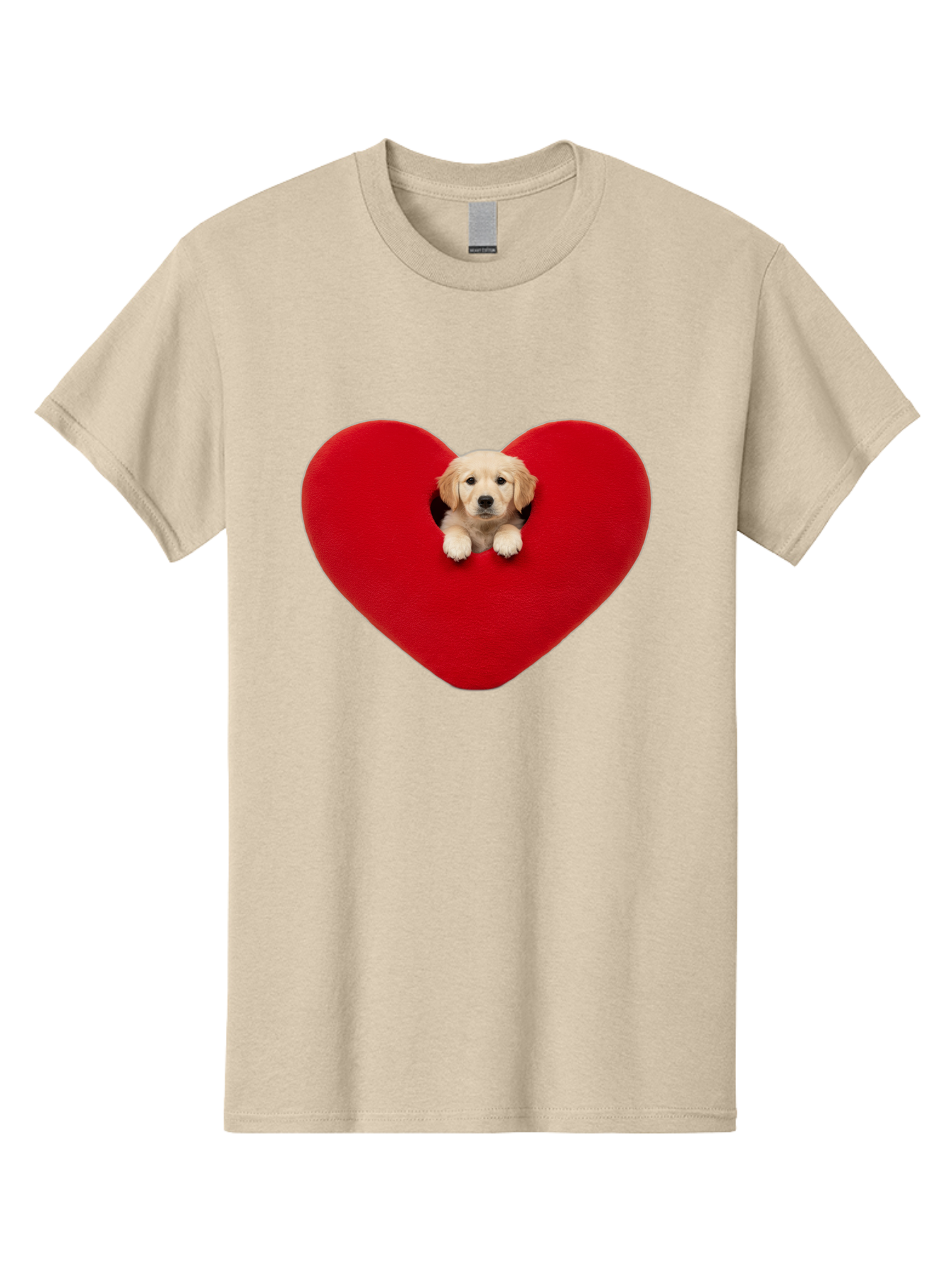 Puppy-In-Heart Men'S Graphic Tee, 100% Cotton, Comfortable Casual Summer Wear, Machine Washable, Adorable Puppy, Golden Retriever, Cute Dog, Heart Shape, Love Symbol, Heartwarming Scene, Playful Pup, Furry Friend, Heart Cutout Bac348 2