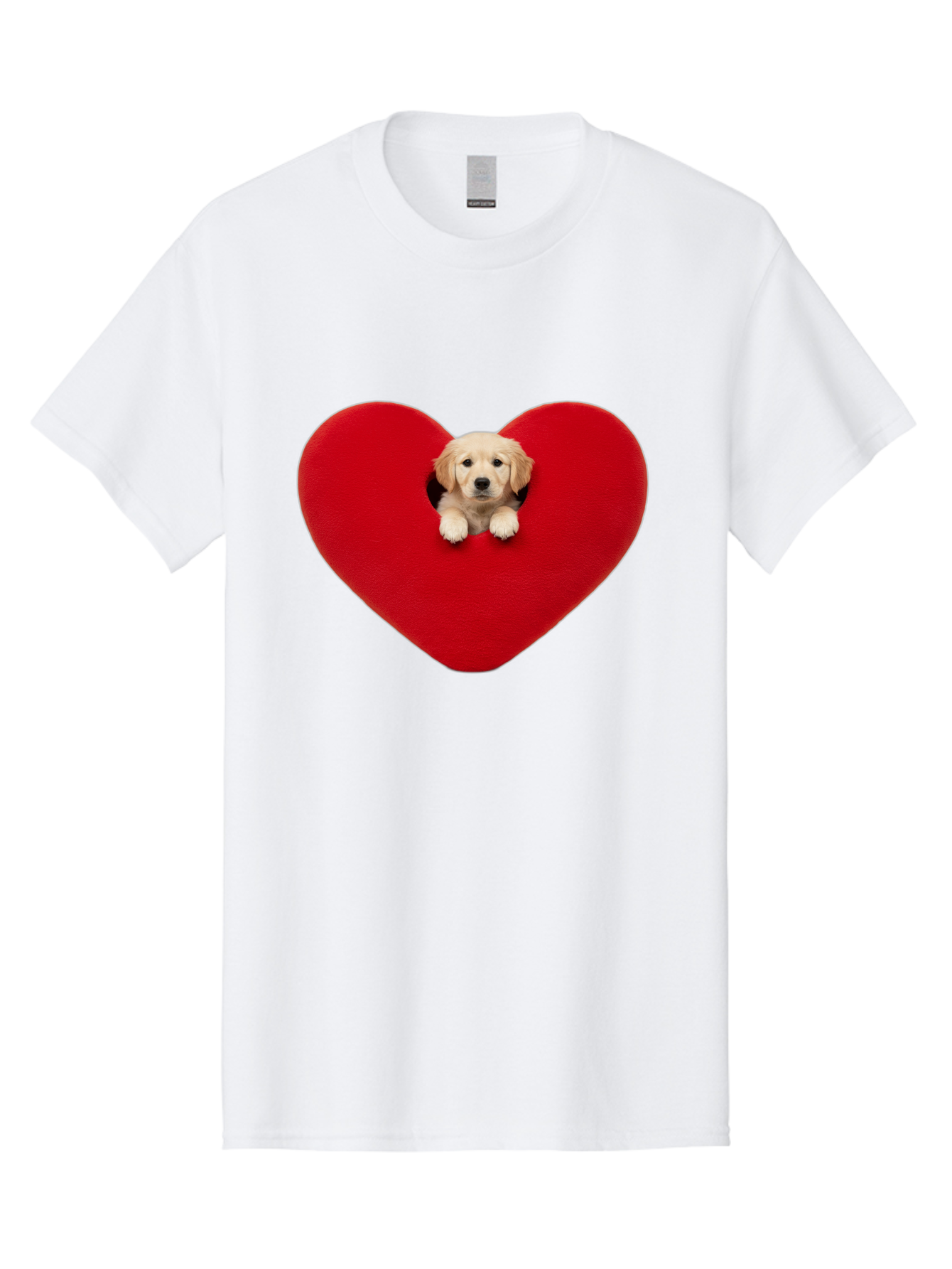 Puppy-In-Heart Men'S Graphic Tee, 100% Cotton, Comfortable Casual Summer Wear, Machine Washable, Adorable Puppy, Golden Retriever, Cute Dog, Heart Shape, Love Symbol, Heartwarming Scene, Playful Pup, Furry Friend, Heart Cutout Bac348 10