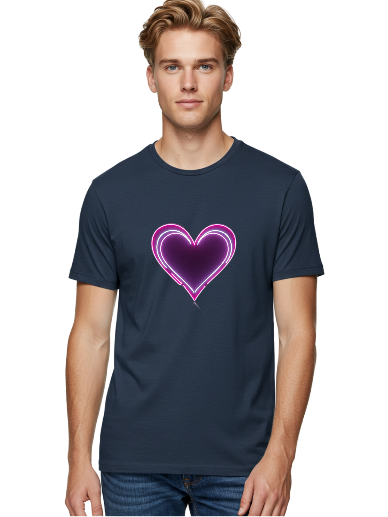Purple-Heart-Balloon Men'S Graphic Tee, 100% Cotton, Comfortable Casual Summer Wear, Machine Washable, Heart-Shaped Balloon, Purple Balloon, Heart Design, Glowing Heart, Neon Heart, Festive Decoration, Party Decoration, Love Symbol, Bac358 19