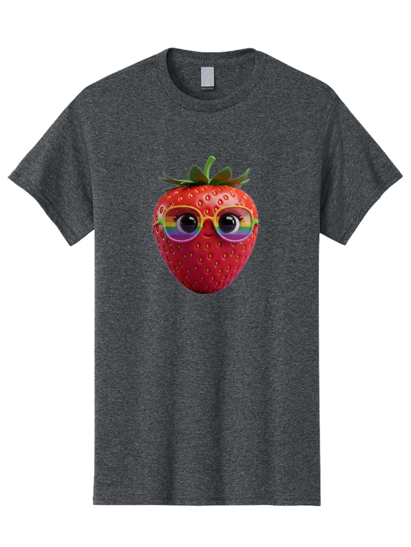 Rainbow-Strawberry Men'S Graphic Tee, 100% Cotton, Comfortable Casual Summer Wear, Machine Washable, Strawberry With Glasses, Rainbow Reflection, Cute Cartoon Character, Fun Fruit, Vibrant Colors, Playful Design, Summer Vibes, Sweet Treat, Bac360 14