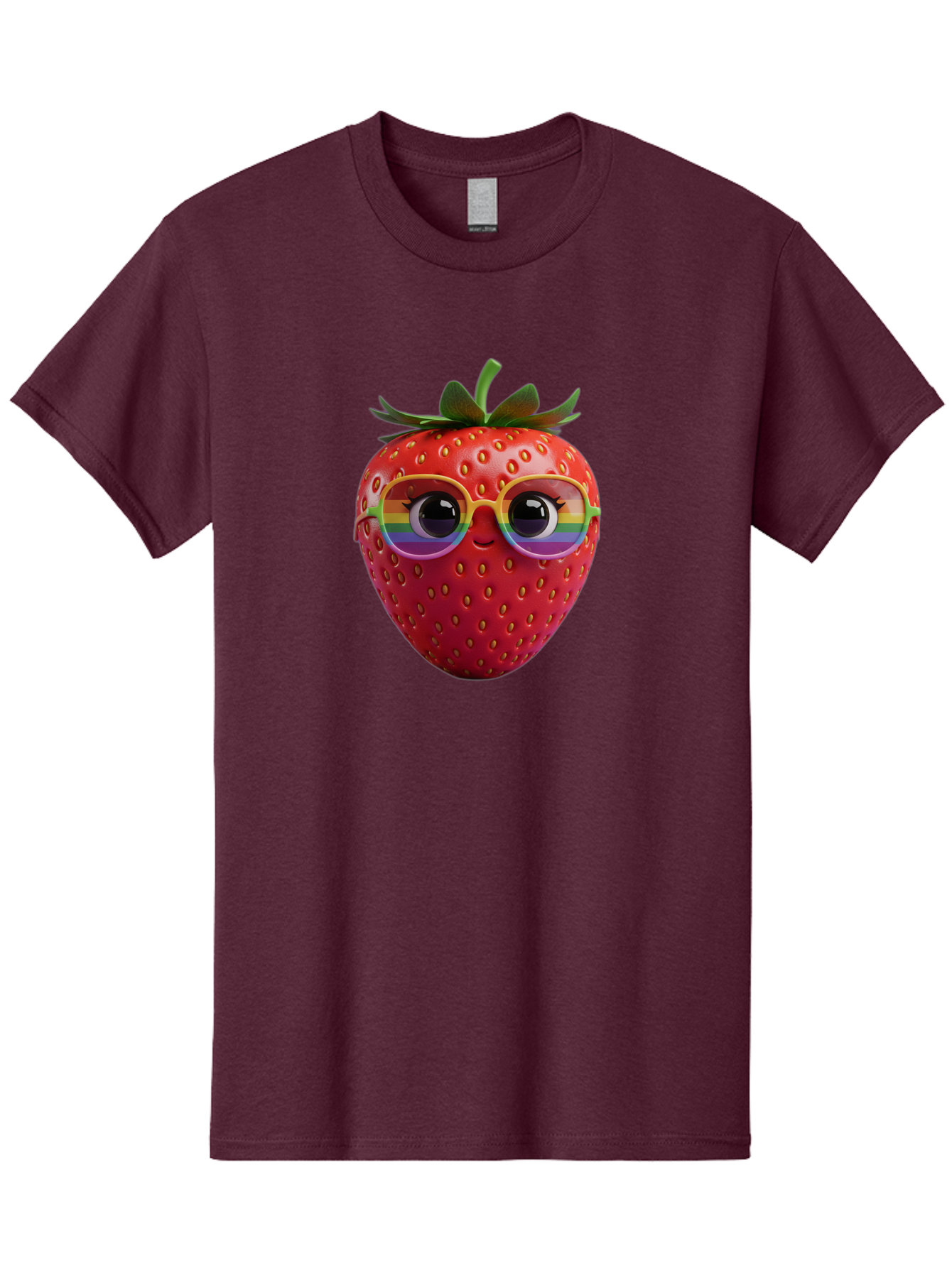 Rainbow-Strawberry Men'S Graphic Tee, 100% Cotton, Comfortable Casual Summer Wear, Machine Washable, Strawberry With Glasses, Rainbow Reflection, Cute Cartoon Character, Fun Fruit, Vibrant Colors, Playful Design, Summer Vibes, Sweet Treat, Bac360 3