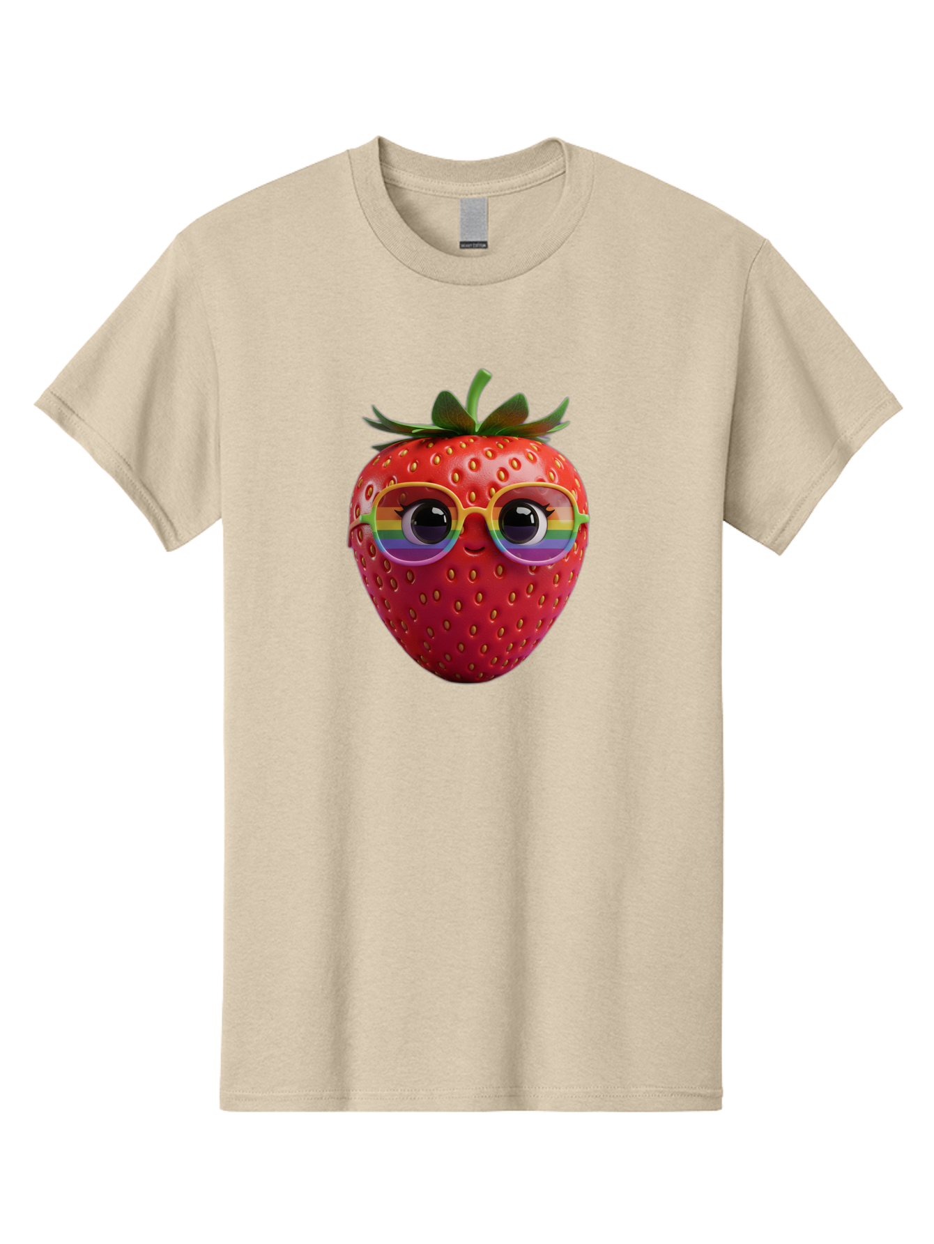 Rainbow-Strawberry Men'S Graphic Tee, 100% Cotton, Comfortable Casual Summer Wear, Machine Washable, Strawberry With Glasses, Rainbow Reflection, Cute Cartoon Character, Fun Fruit, Vibrant Colors, Playful Design, Summer Vibes, Sweet Treat, Bac360 7