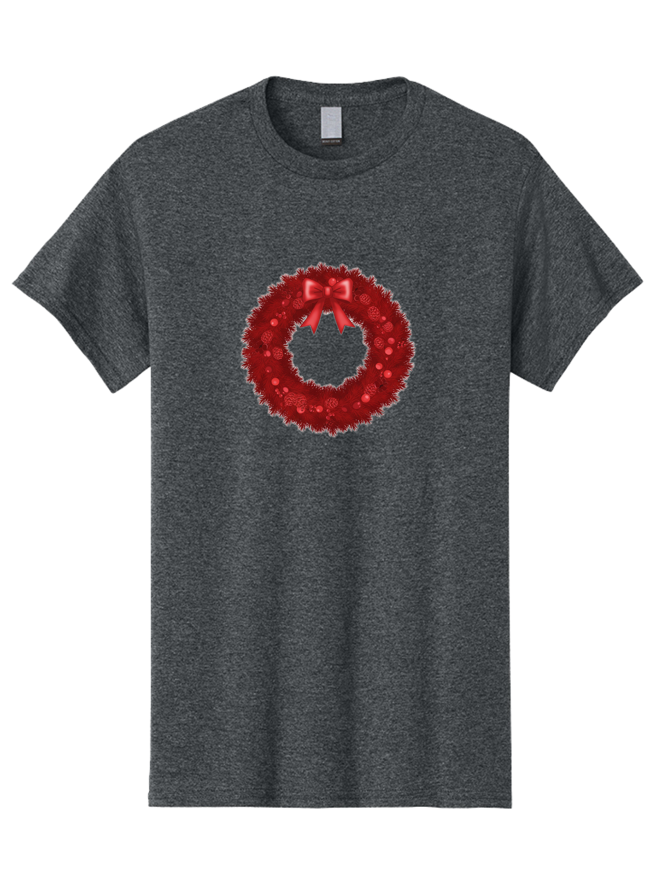 Red-Christmas-Wreath Men'S Graphic Tee, 100% Cotton, Comfortable Casual Summer Wear, Machine Washable, Christmas Wreath, Red Decorations, Festive Holiday Decor, Tinsel And Ornaments, Red Ribbon Bow, Pinecones, Seasonal Celebration, Bac362 3