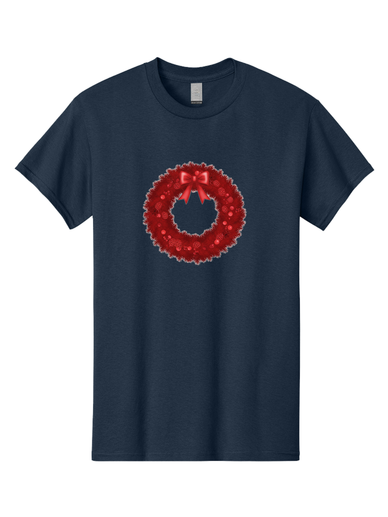 Red-Christmas-Wreath Men'S Graphic Tee, 100% Cotton, Comfortable Casual Summer Wear, Machine Washable, Christmas Wreath, Red Decorations, Festive Holiday Decor, Tinsel And Ornaments, Red Ribbon Bow, Pinecones, Seasonal Celebration, Bac362 4