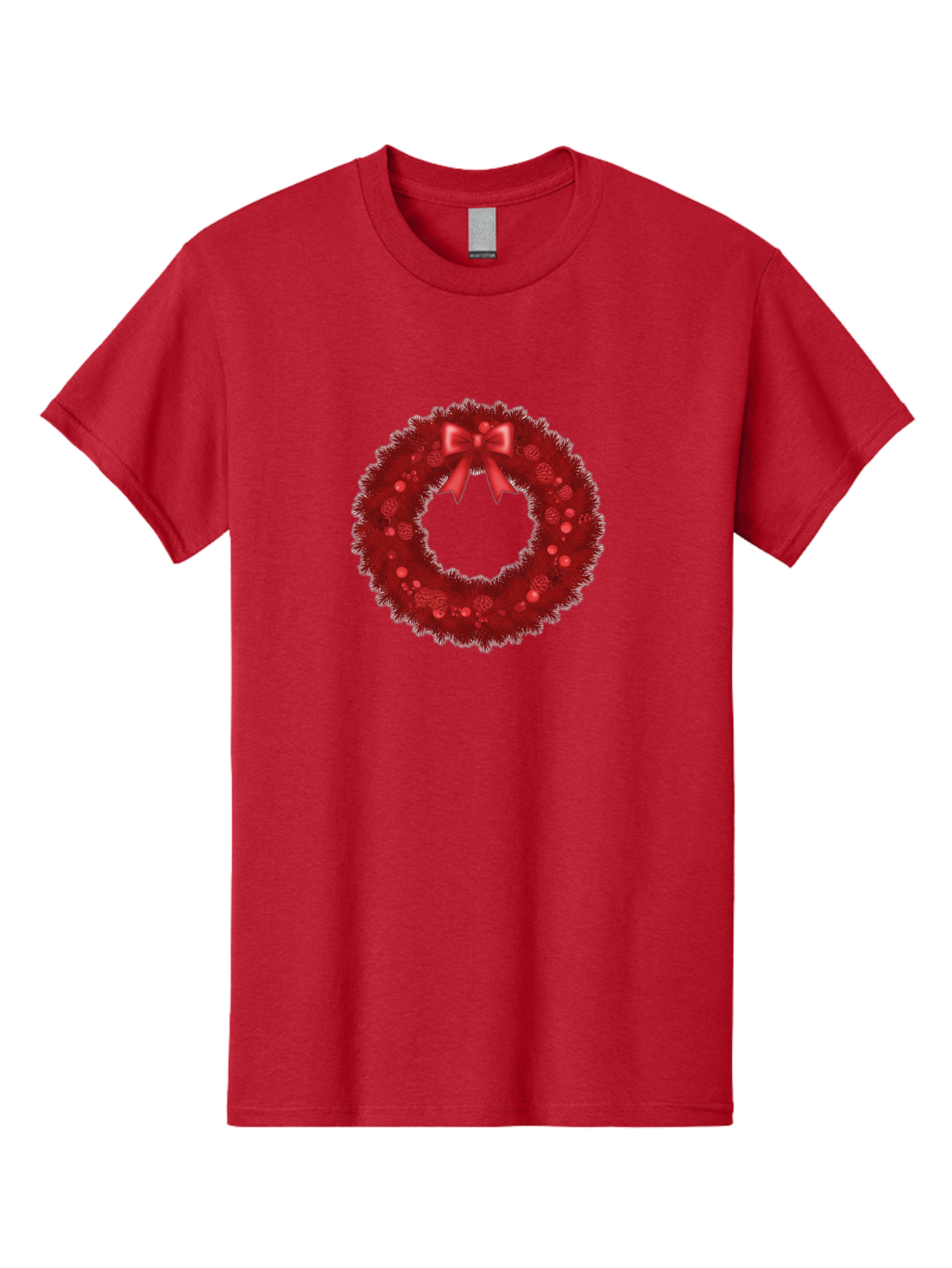 Red-Christmas-Wreath Men'S Graphic Tee, 100% Cotton, Comfortable Casual Summer Wear, Machine Washable, Christmas Wreath, Red Decorations, Festive Holiday Decor, Tinsel And Ornaments, Red Ribbon Bow, Pinecones, Seasonal Celebration, Bac362 1