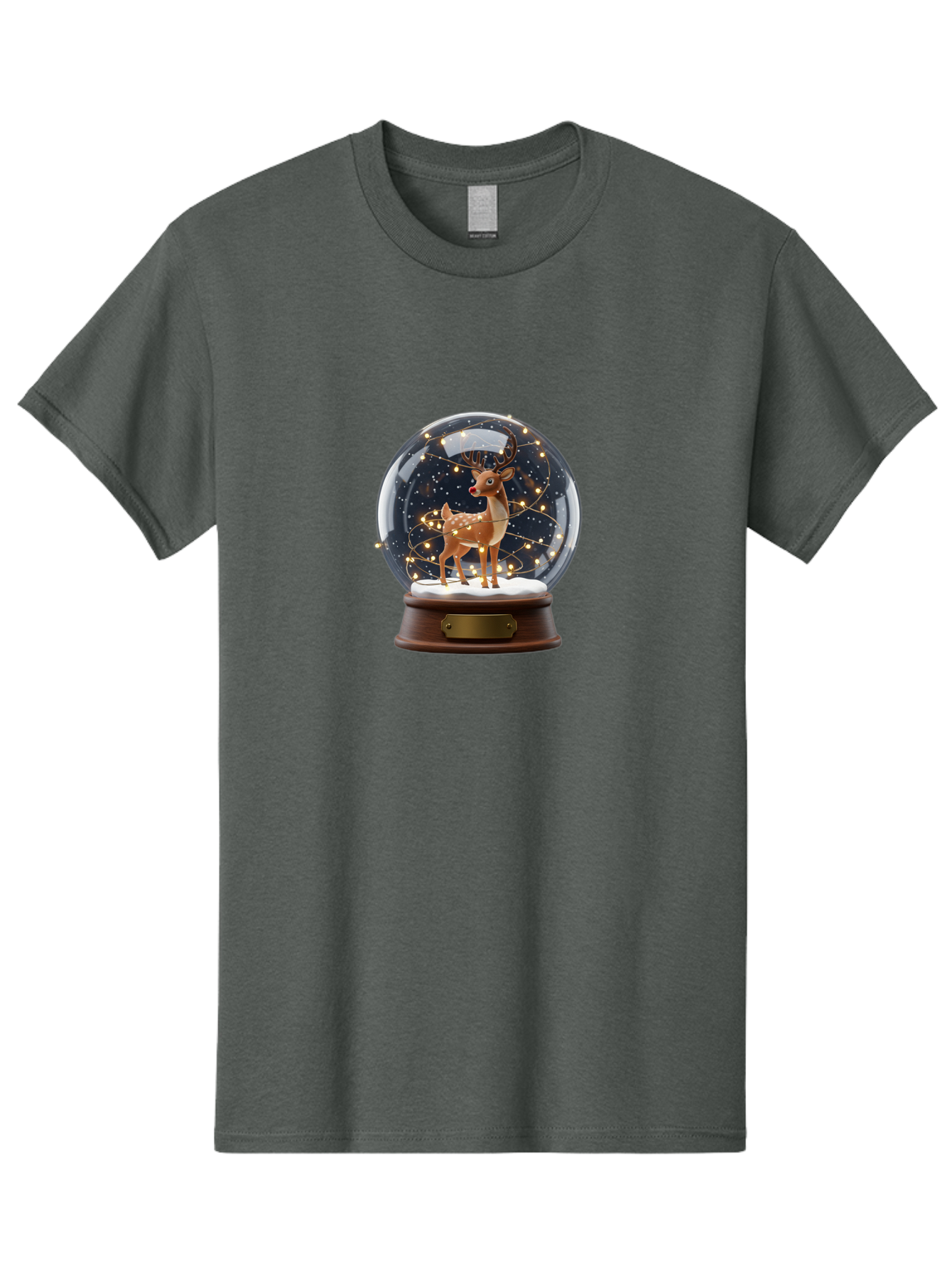 Reindeer-Snow-Globe Men'S Graphic Tee, 100% Cotton, Comfortable Casual Summer Wear, Machine Washable, Snow Globe With Reindeer And Fawn, Festive Holiday Decor, Magical Winter Scene, Glowing String Lights, Christmas Decoration, Bac368 5