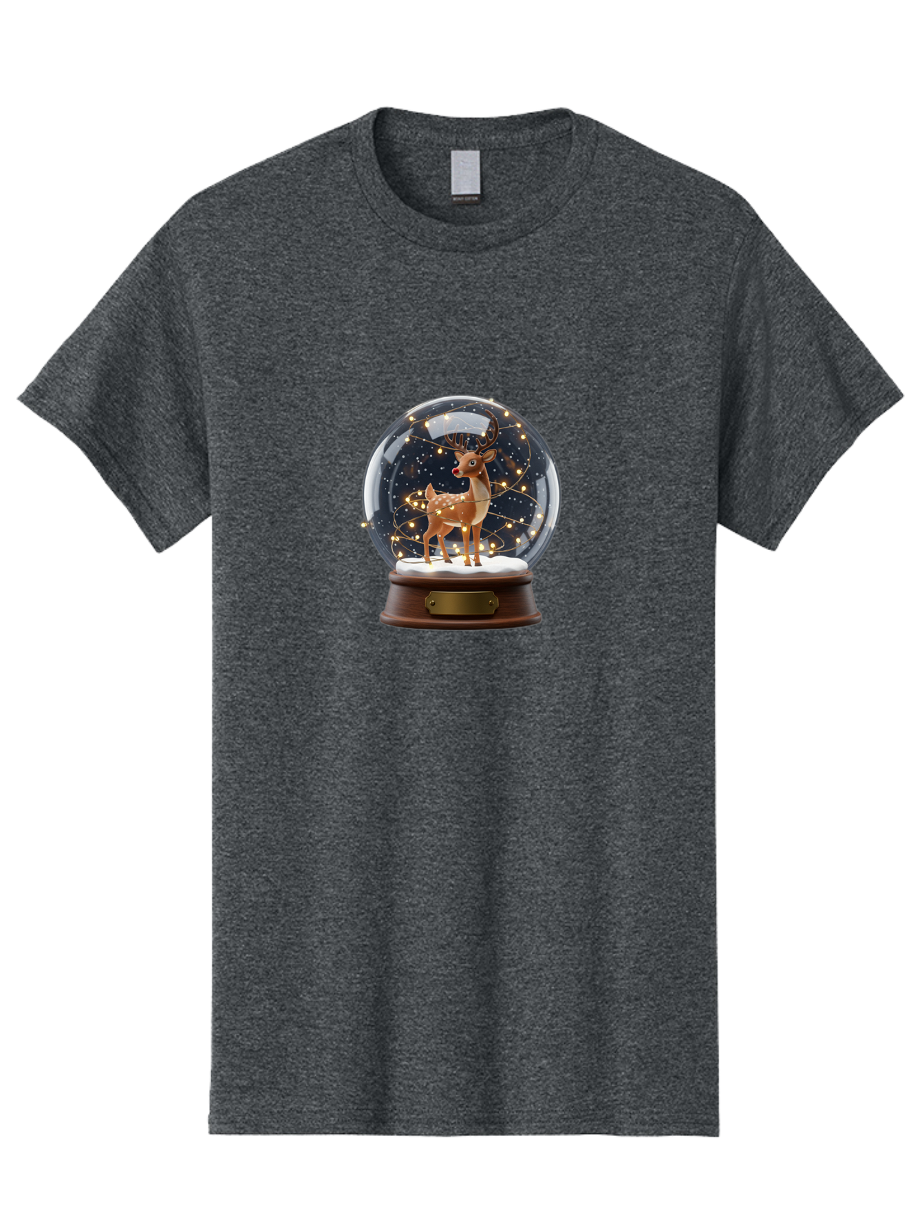 Reindeer-Snow-Globe Men'S Graphic Tee, 100% Cotton, Comfortable Casual Summer Wear, Machine Washable, Snow Globe With Reindeer And Fawn, Festive Holiday Decor, Magical Winter Scene, Glowing String Lights, Christmas Decoration, Bac368 11