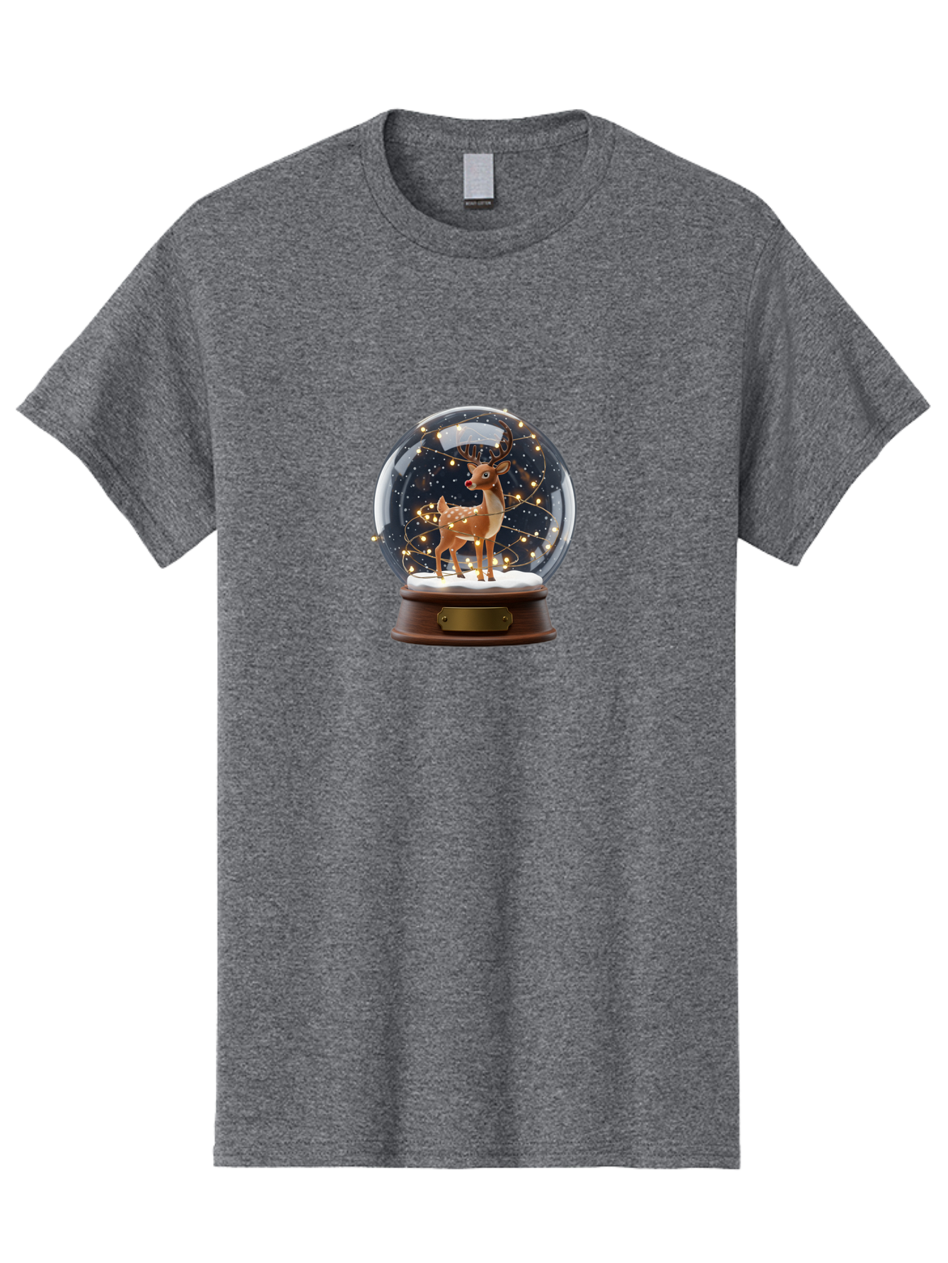 Reindeer-Snow-Globe Men'S Graphic Tee, 100% Cotton, Comfortable Casual Summer Wear, Machine Washable, Snow Globe With Reindeer And Fawn, Festive Holiday Decor, Magical Winter Scene, Glowing String Lights, Christmas Decoration, Bac368 14