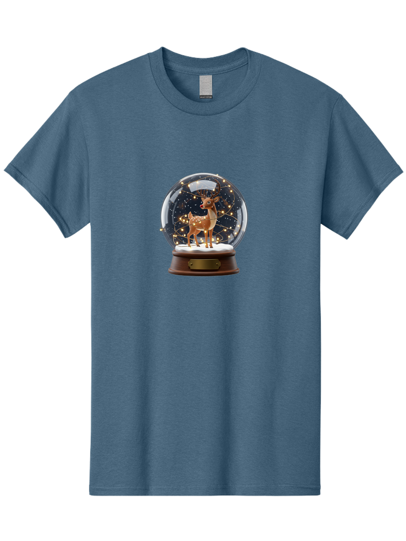 Reindeer-Snow-Globe Men'S Graphic Tee, 100% Cotton, Comfortable Casual Summer Wear, Machine Washable, Snow Globe With Reindeer And Fawn, Festive Holiday Decor, Magical Winter Scene, Glowing String Lights, Christmas Decoration, Bac368 9
