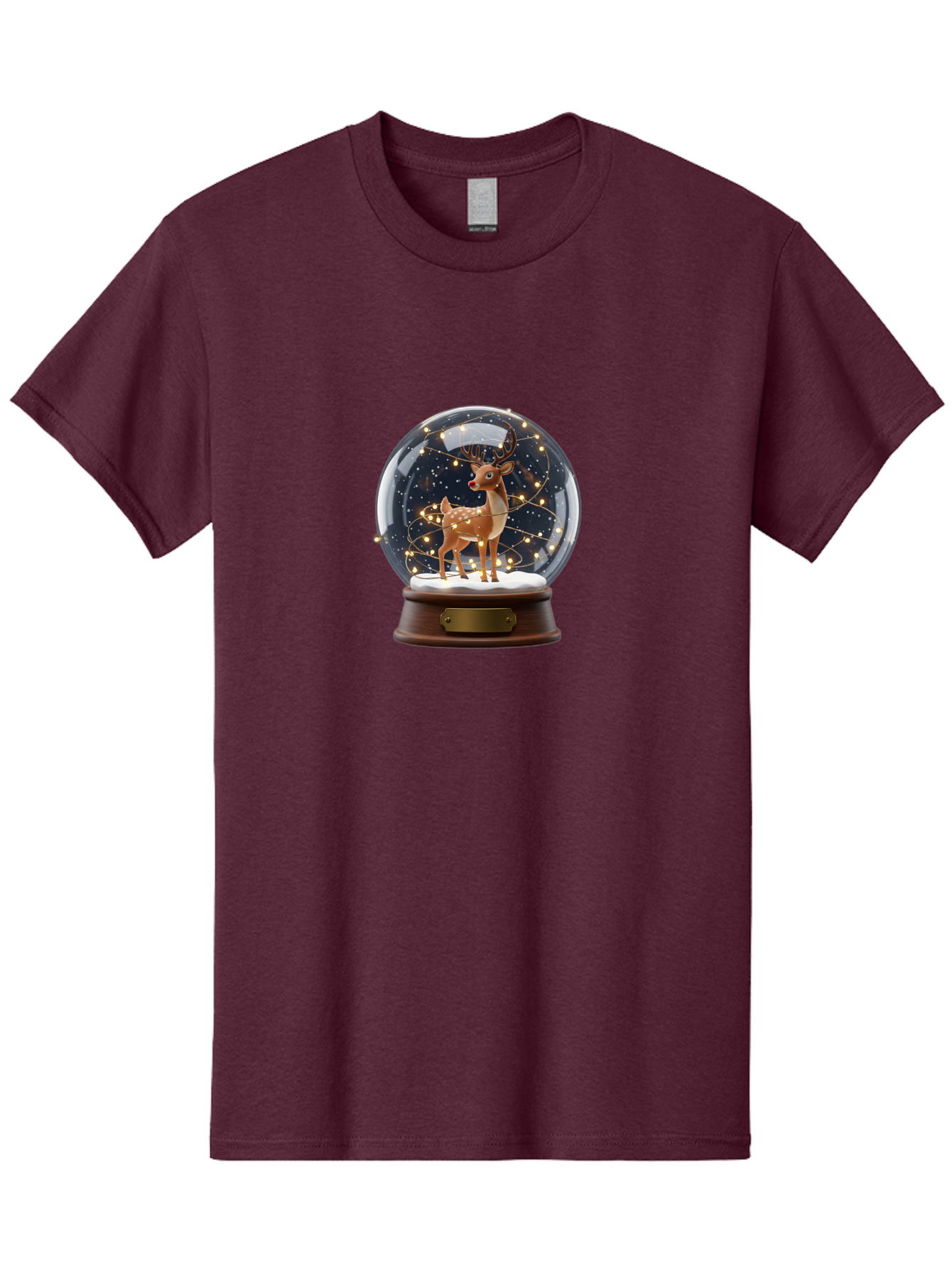 Reindeer-Snow-Globe Men'S Graphic Tee, 100% Cotton, Comfortable Casual Summer Wear, Machine Washable, Snow Globe With Reindeer And Fawn, Festive Holiday Decor, Magical Winter Scene, Glowing String Lights, Christmas Decoration, Bac368 15