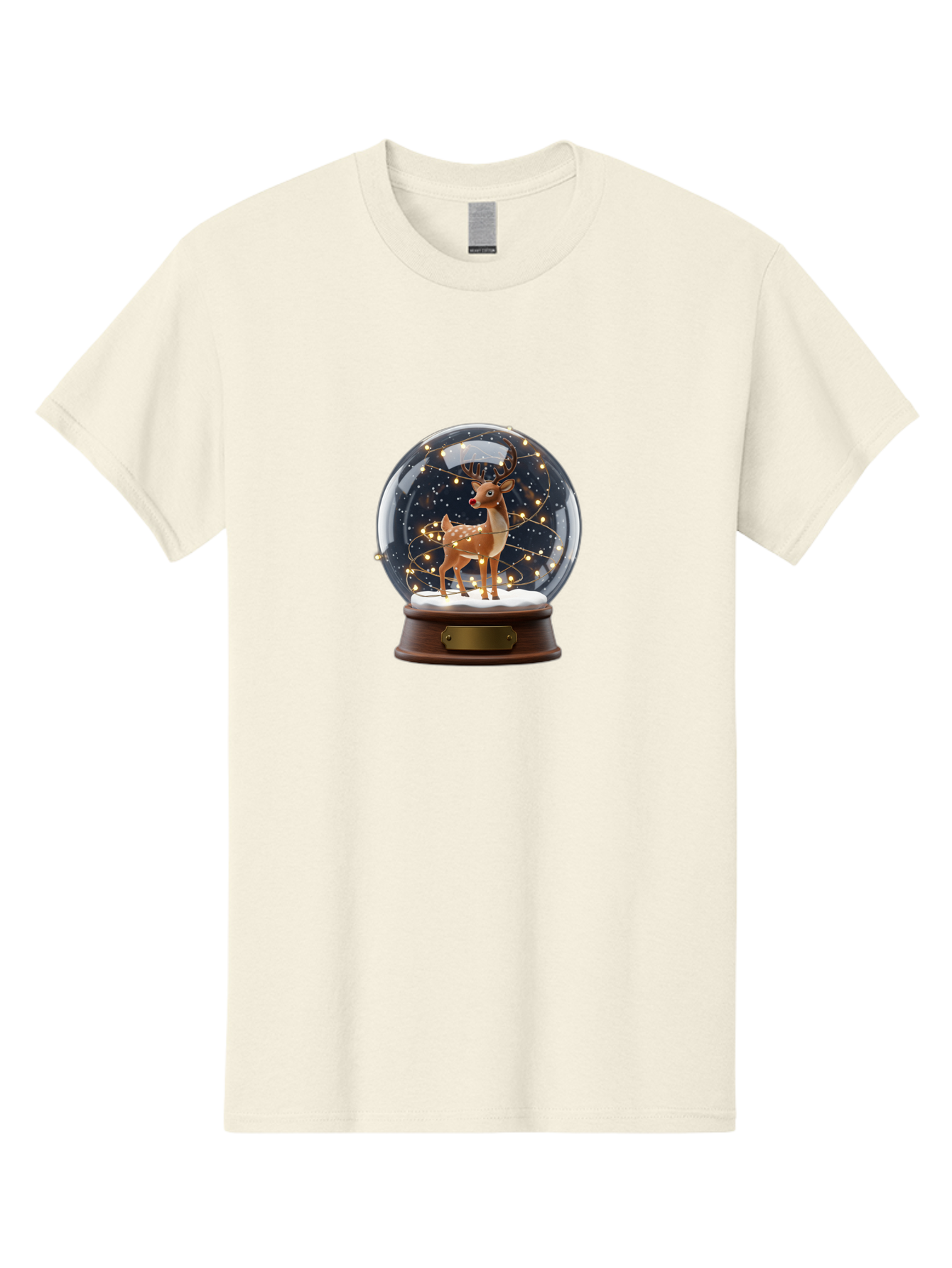 Reindeer-Snow-Globe Men'S Graphic Tee, 100% Cotton, Comfortable Casual Summer Wear, Machine Washable, Snow Globe With Reindeer And Fawn, Festive Holiday Decor, Magical Winter Scene, Glowing String Lights, Christmas Decoration, Bac368 12
