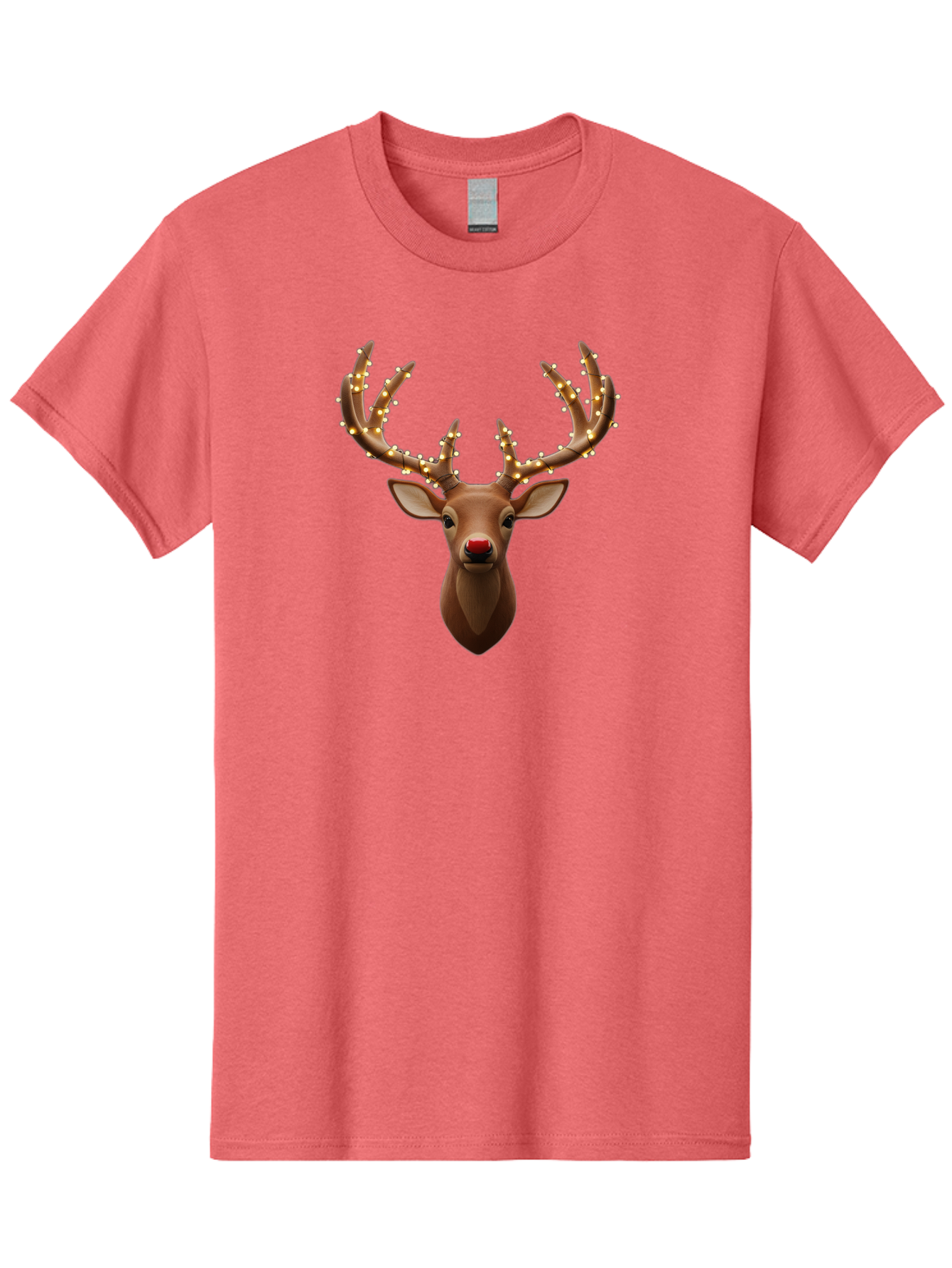 Reindeer-With-Lights Men'S Graphic Tee, 100% Cotton, Comfortable Casual Summer Wear, Machine Washable, Reindeer With Festive Lights, Christmas Decorations, Holiday Symbolism, Rudolph The Red-Nosed Reindeer, Winter Wonderland, Merry Christmas, Bac369 3